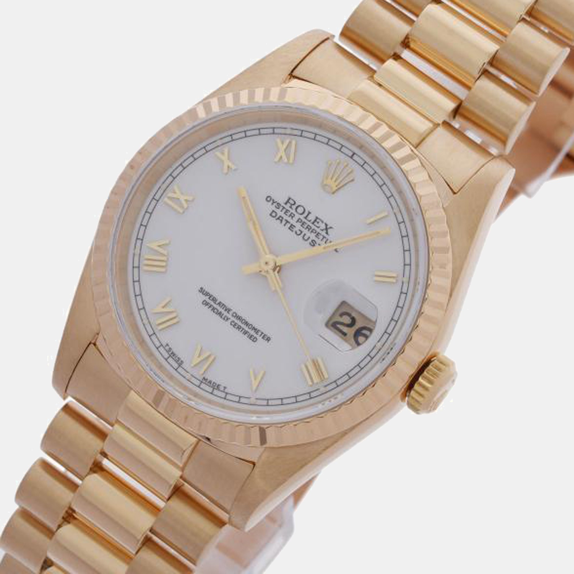 Rolex White 18K Yellow Gold President Datejust 16238 Men's Wristwatch 36 mm
Rolex White 18K Yellow Gold President Datejust 16238 Men's Wristwatch 36 mm