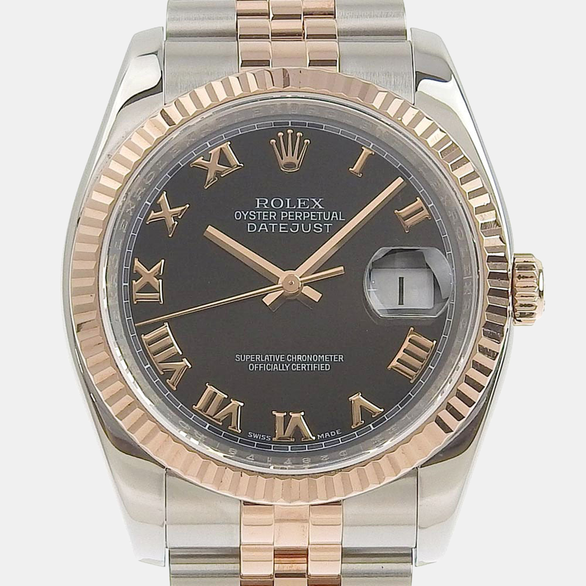 Rolex Black Rose Gold And Stainless Steel Datejust 116231 Automatic Men's Wristwatch 36mm