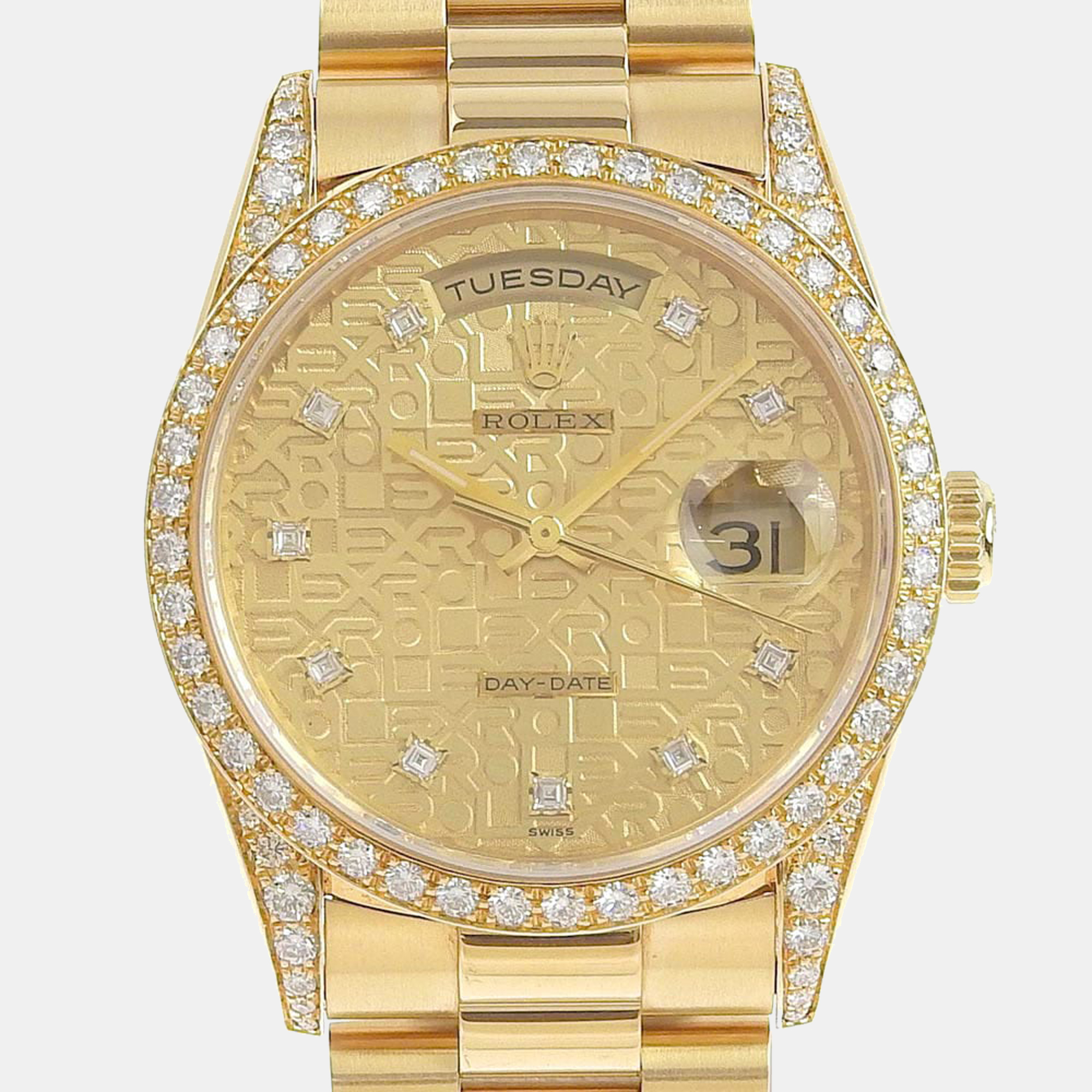 Rolex champagne diamonds 18k yellow gold day - date president 18388 men's wristwatch 36 mm