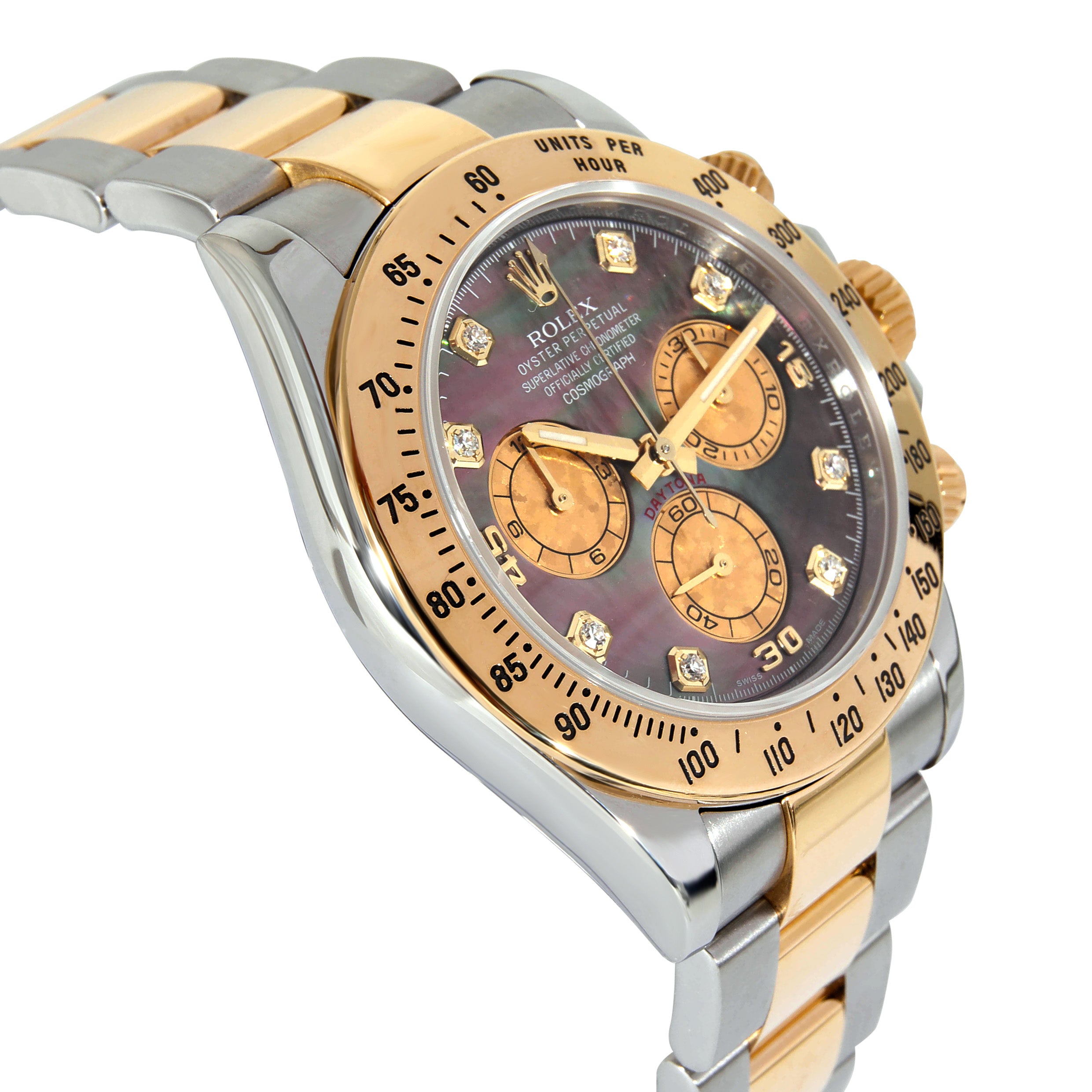 Rolex MOP Diamonds 18K Yellow Gold And Stainless Steel Cosmograph Daytona 116523 Men's Wristwatch 40 Mm