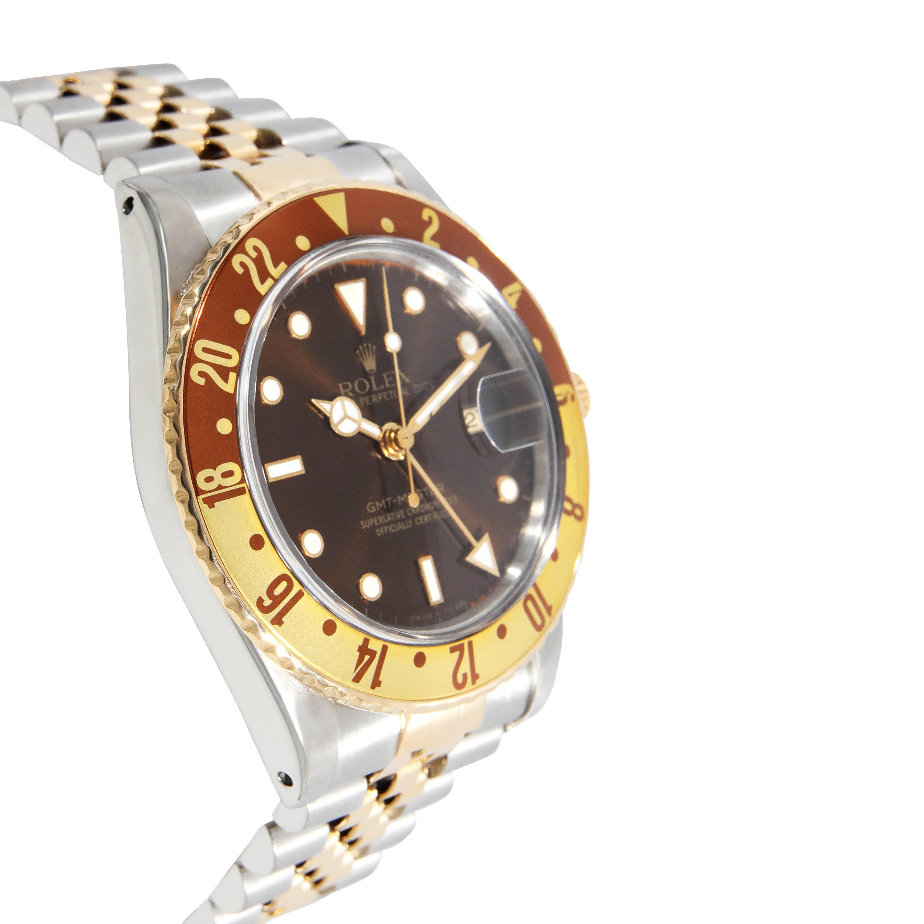 Rolex Brown 18K Yellow Gold And Stainless Steel GMT-Master 16573 Men's Wristwatch 40 Mm