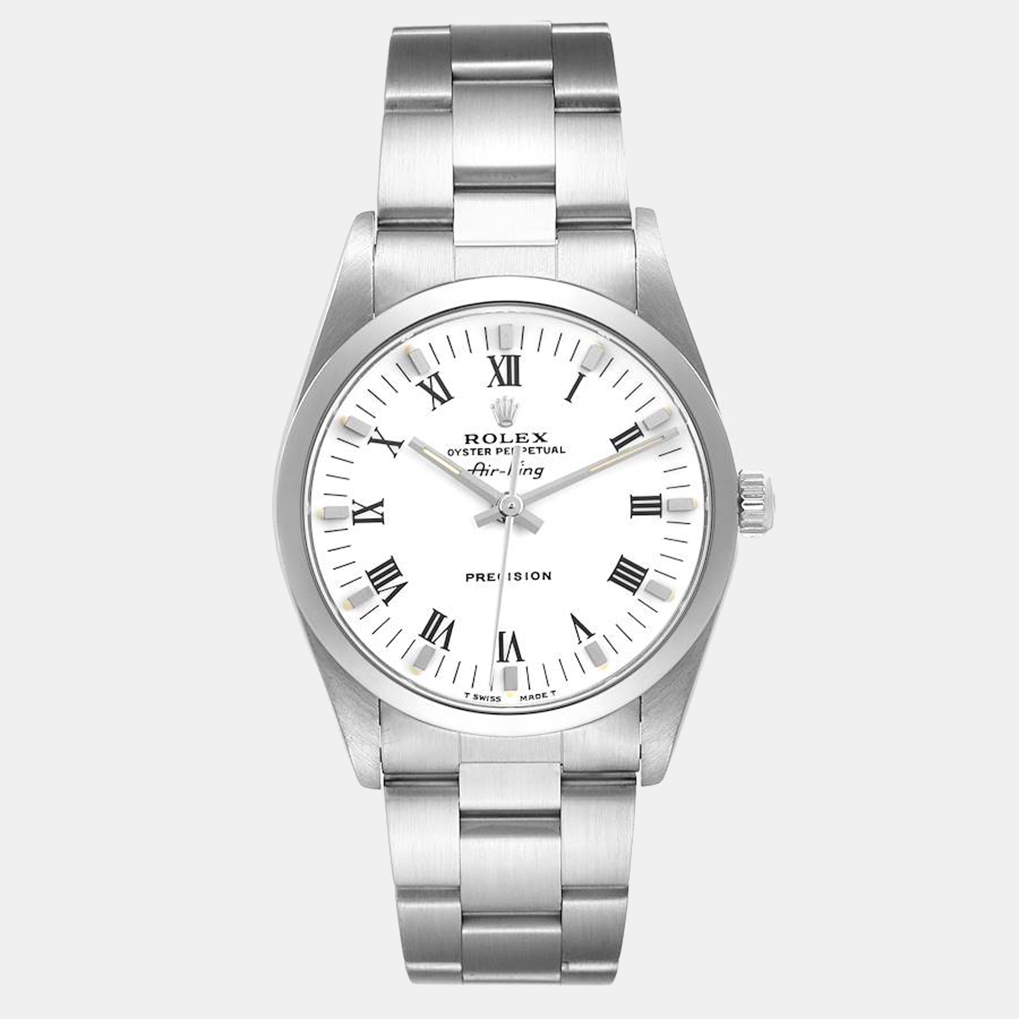 Rolex White Stainless Steel Air-King 14000 Men's Wristwatch 34 Mm