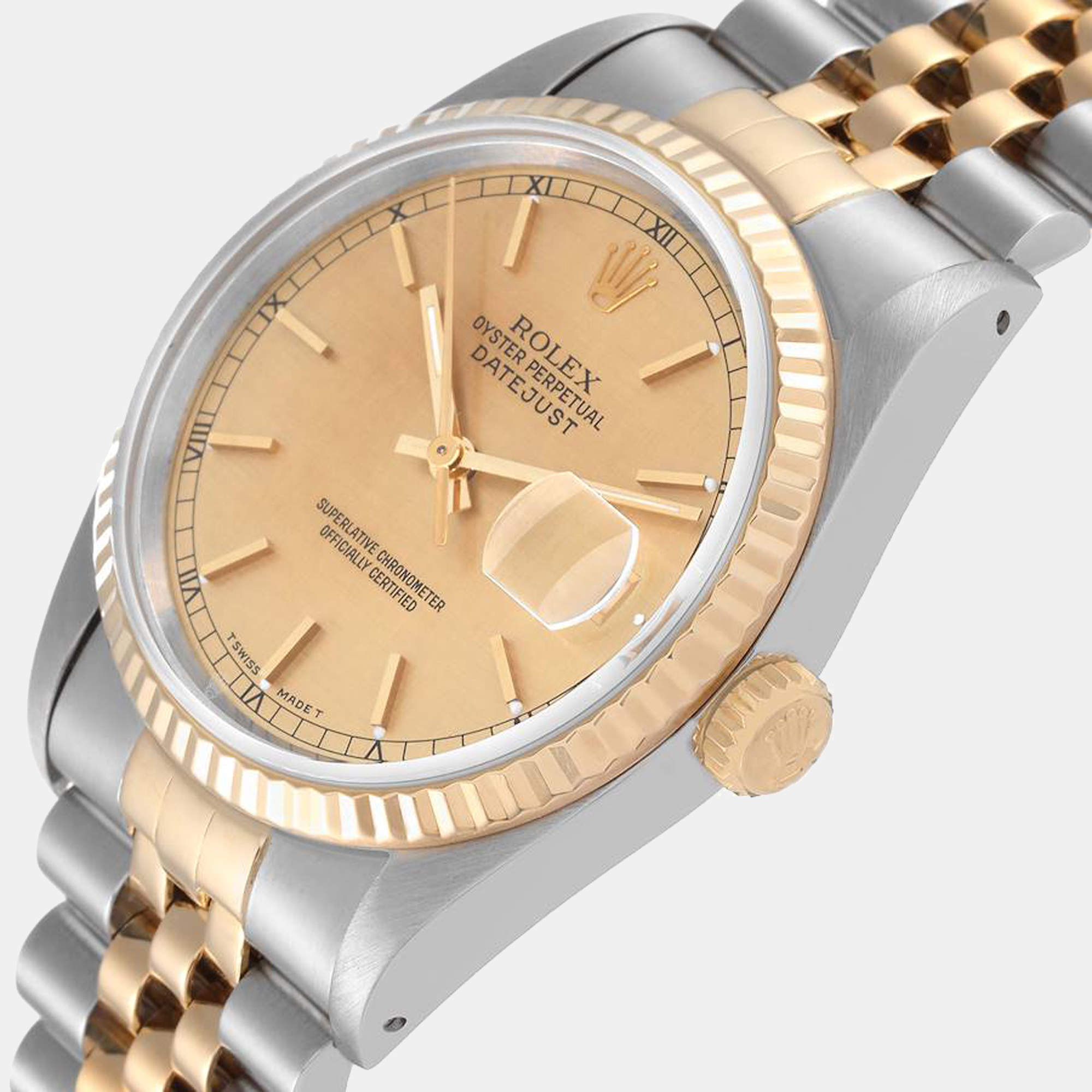 Rolex Champagne 18k Yellow Gold And Stainless Steel Datejust 16233 Men's Wristwatch 36 mm
Rolex Champagne 18k Yellow Gold And Stainless Steel Datejust 16233 Men's Wristwatch 36 mm