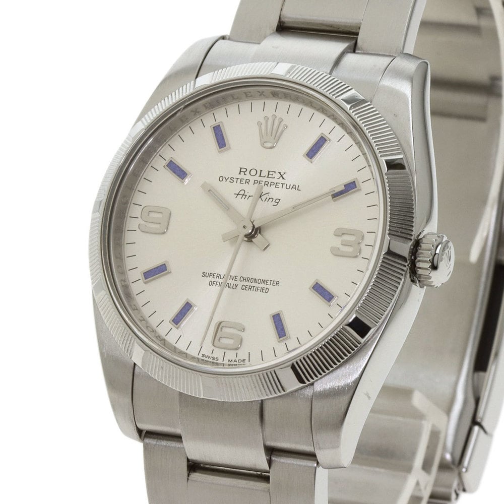 Rolex Silver Stainless Steel Air-King 114210 Men's Wristwatch 34 Mm