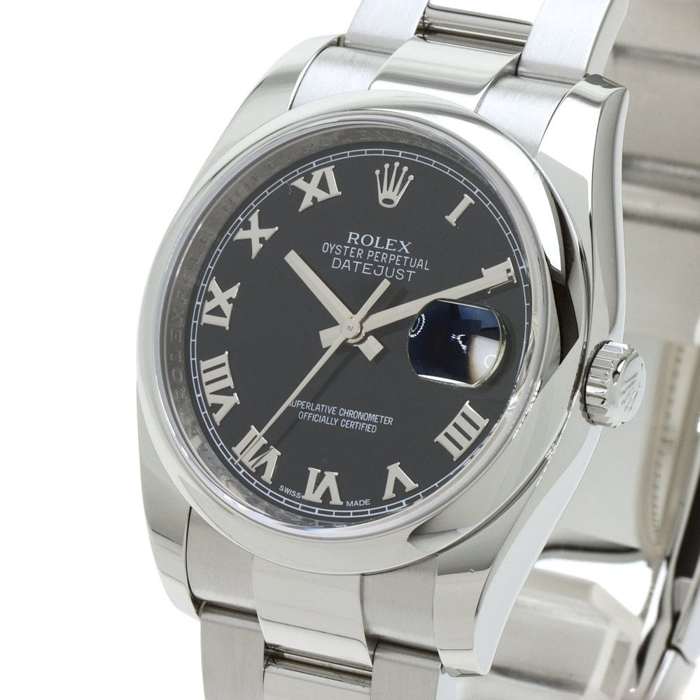Rolex Black Stainless Steel Datejust 116200 Men's Wristwatch 36 Mm