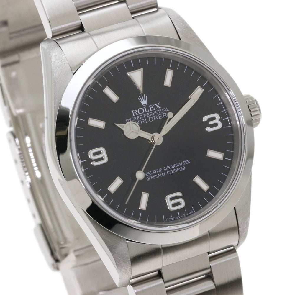 Rolex Black Stainless Steel Explorer 14270 Men's Wristwatch 36 Mm