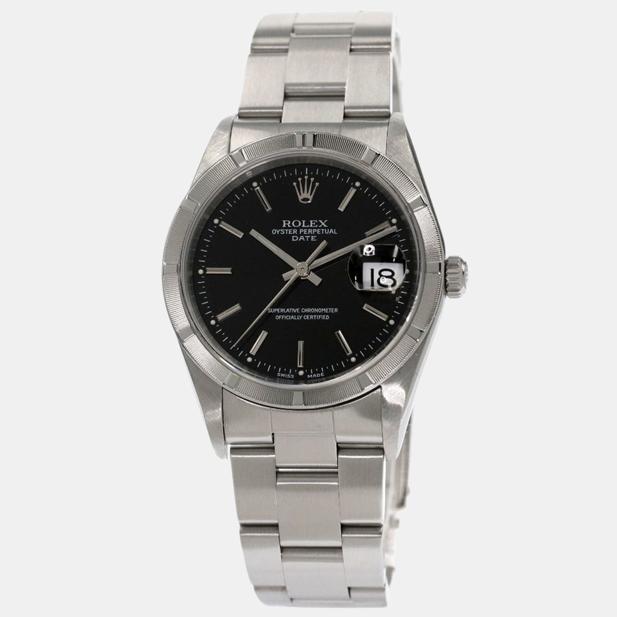 Rolex Black Stainless Steel Oyster Perpetual Date 15210 Men's Wristwatch 34 Mm