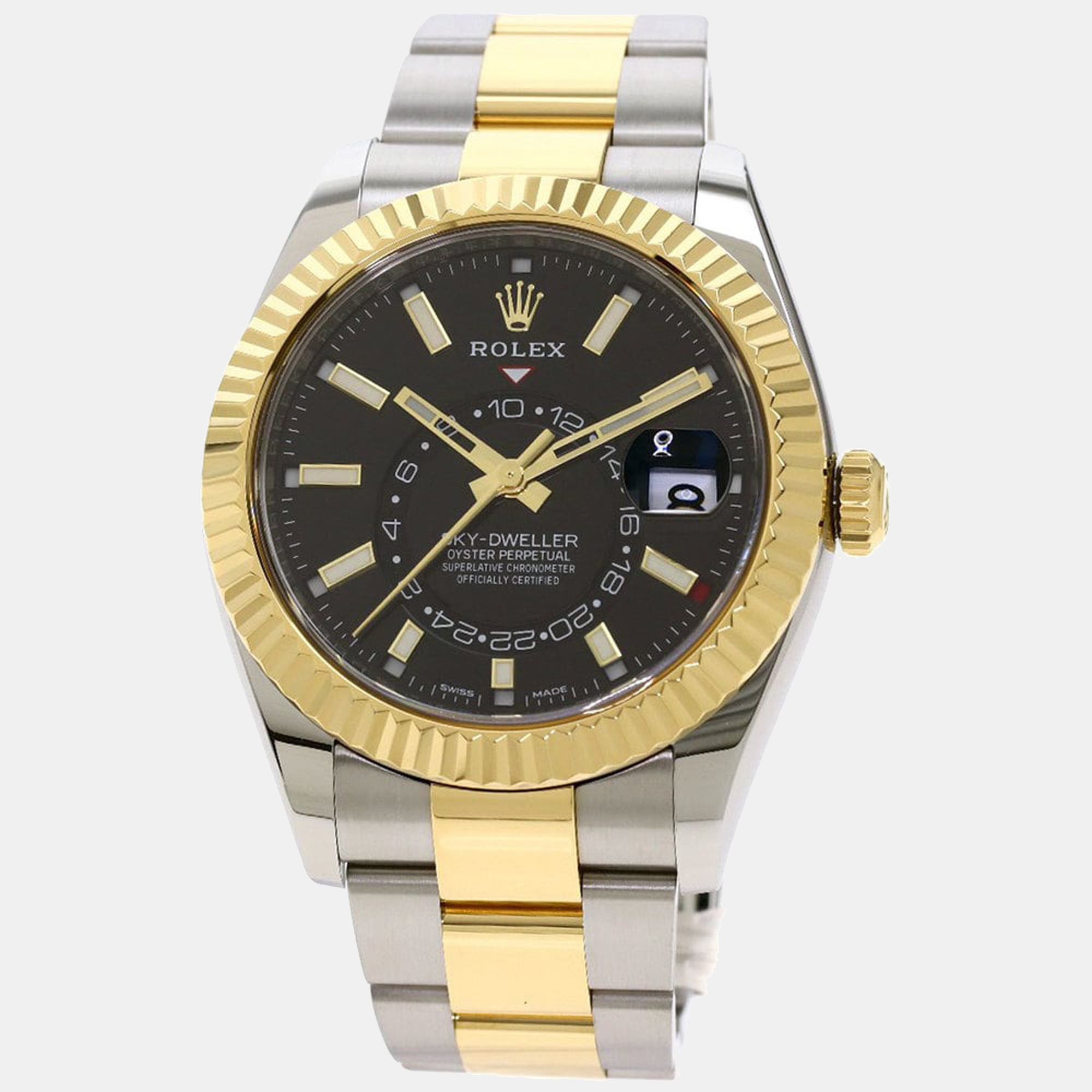 Rolex Black 18K Yellow Gold And Stainless Steel Sky-Dweller 326933 Men's Wristwatch 42 Mm