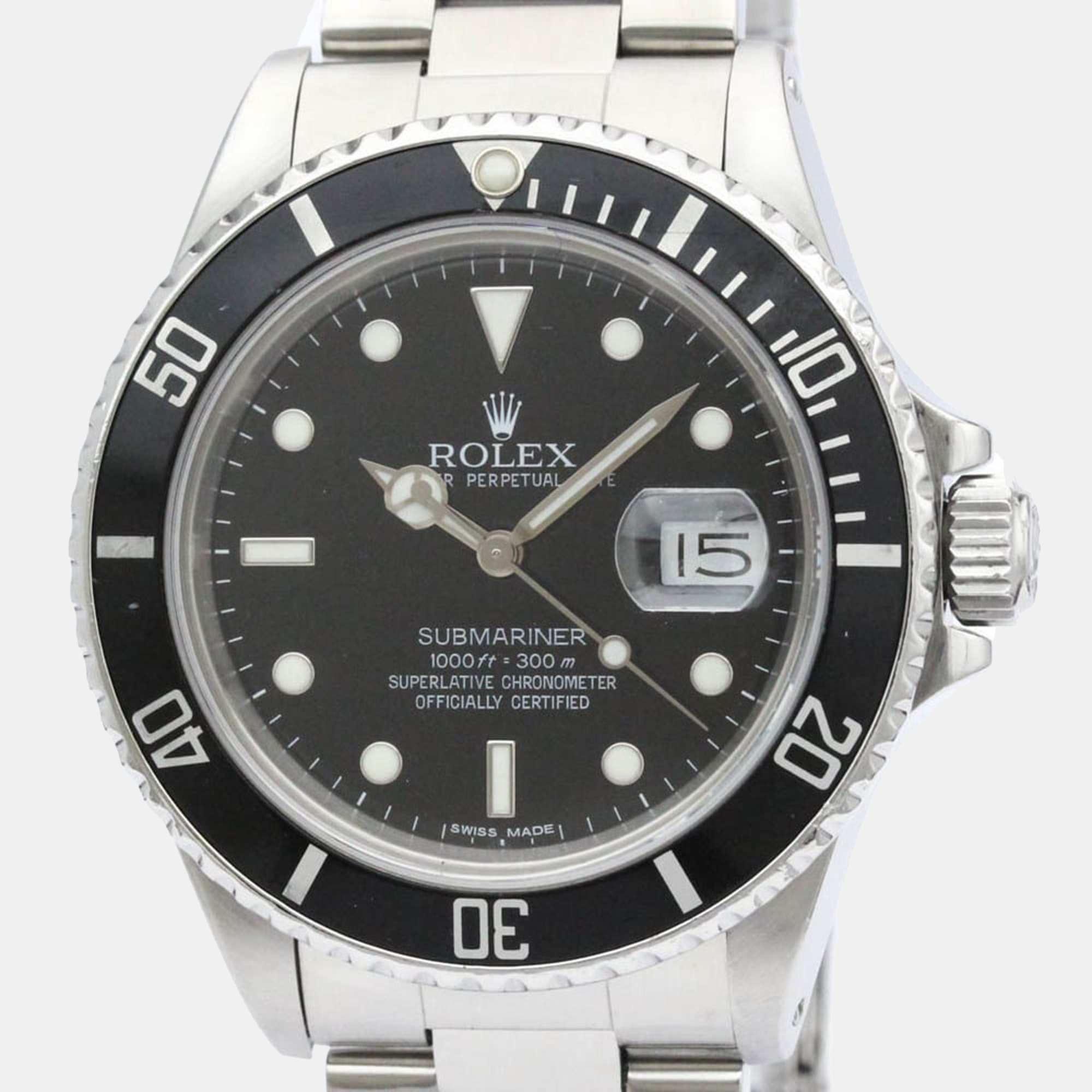 Rolex Black Stainless Steel Submariner 168000 Men's Wristwatch 40 Mm
