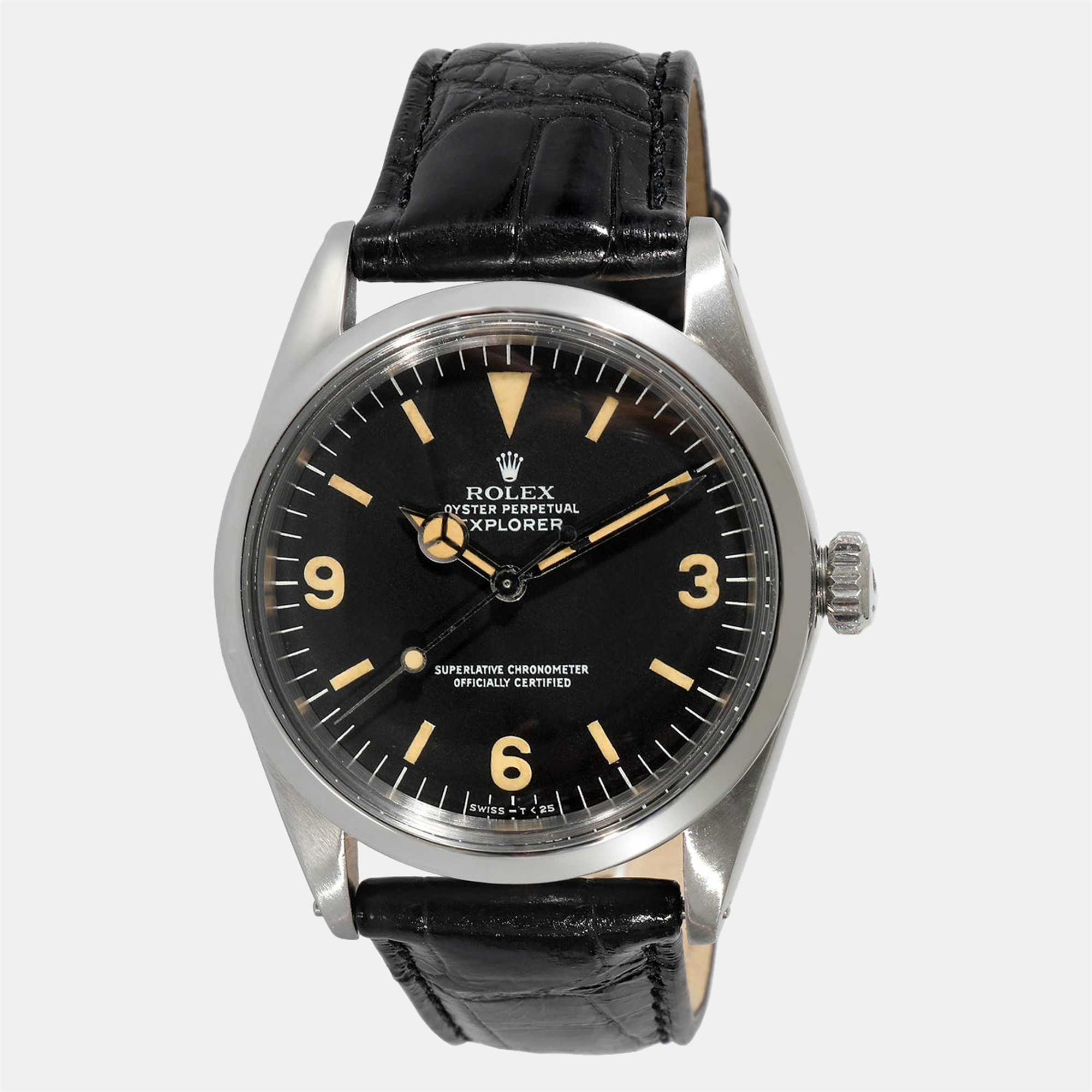 Rolex Black Stainless Steel Explorer 1016 Men's Wristwatch 36 Mm