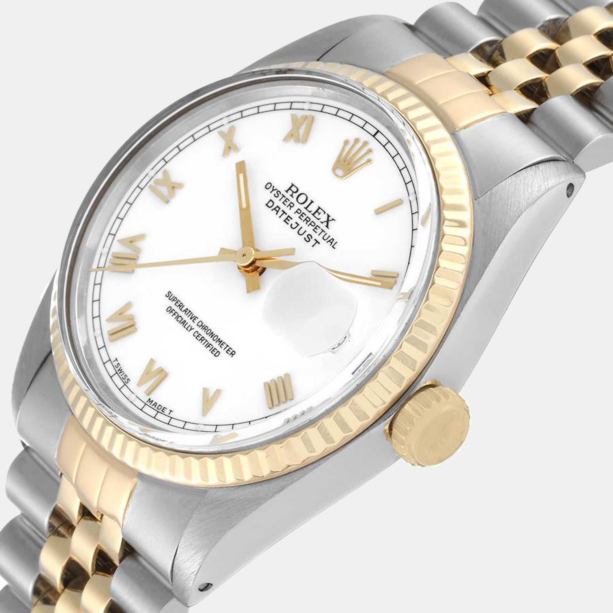 Rolex Datejust Steel Yellow Gold White Roman Dial Vintage Men's Watch 16013
Rolex Datejust Steel Yellow Gold White Roman Dial Vintage Men's Watch 16013