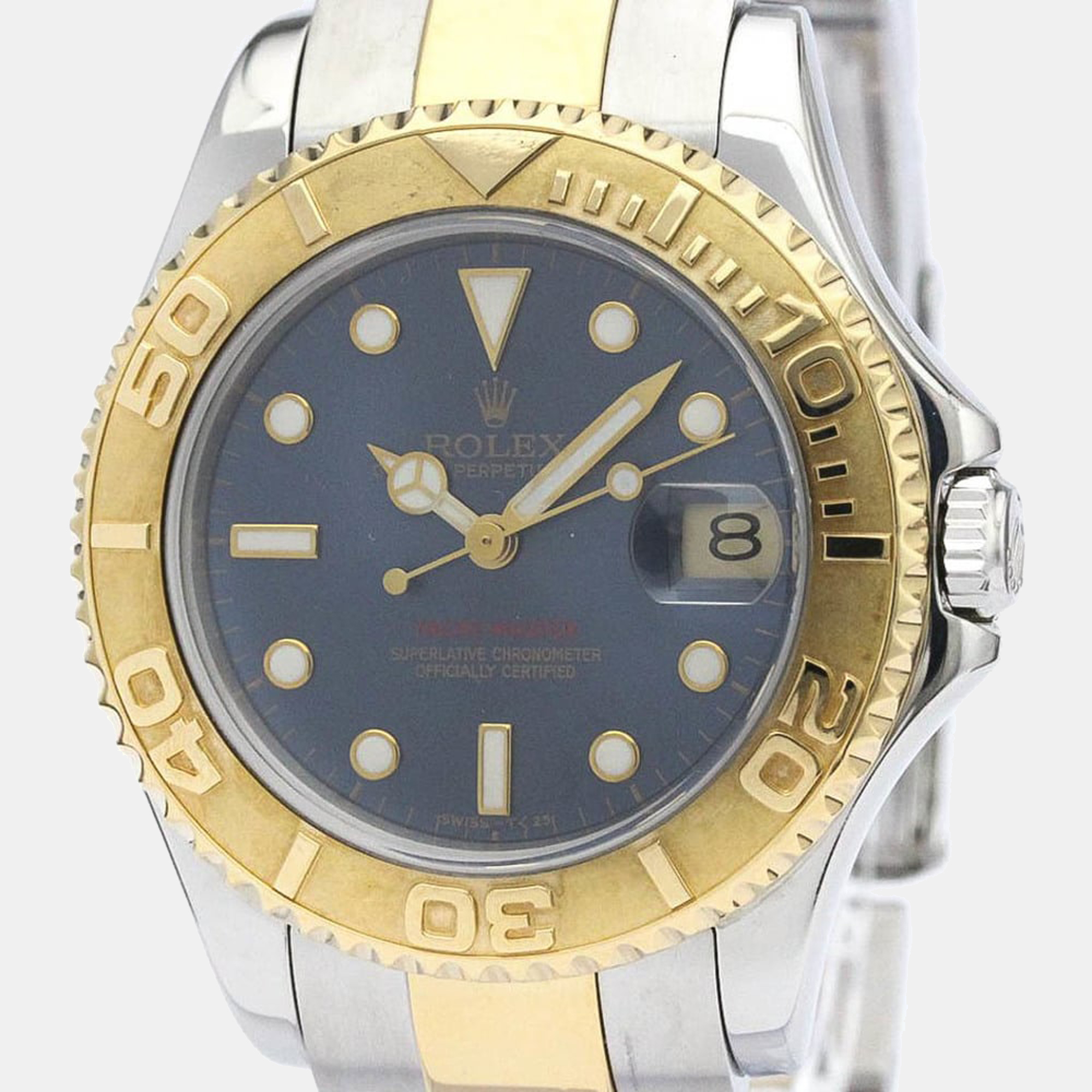 Rolex Blue 18K Yellow Gold And Stainless Steel Oyster Perpetual Date 68623 Automatic Men's Wristwatch 34mm