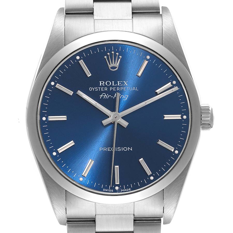 Rolex Air King 34 Blue Dial Smooth Bezel Steel Mens Watch 14000