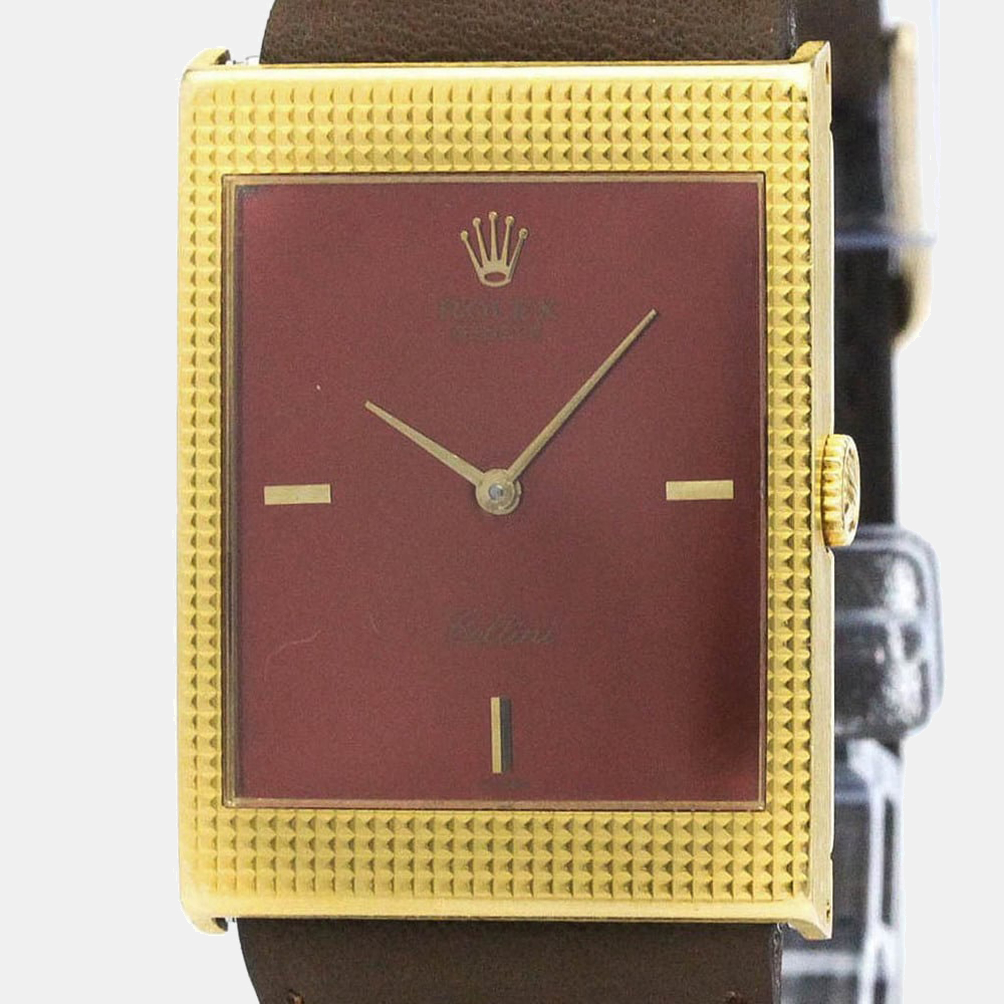 Rolex Red 18K Yellow Gold Cellini 4112 Men's Wristwatch 24 Mm
