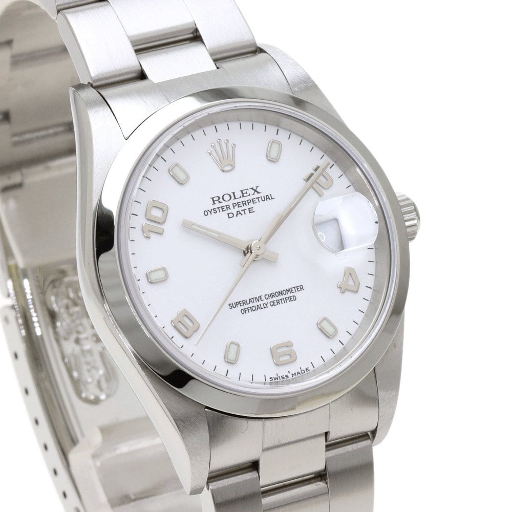 Rolex White Stainless Steel Oyster Perpetual 15200 Men's Wristwatch 34 Mm