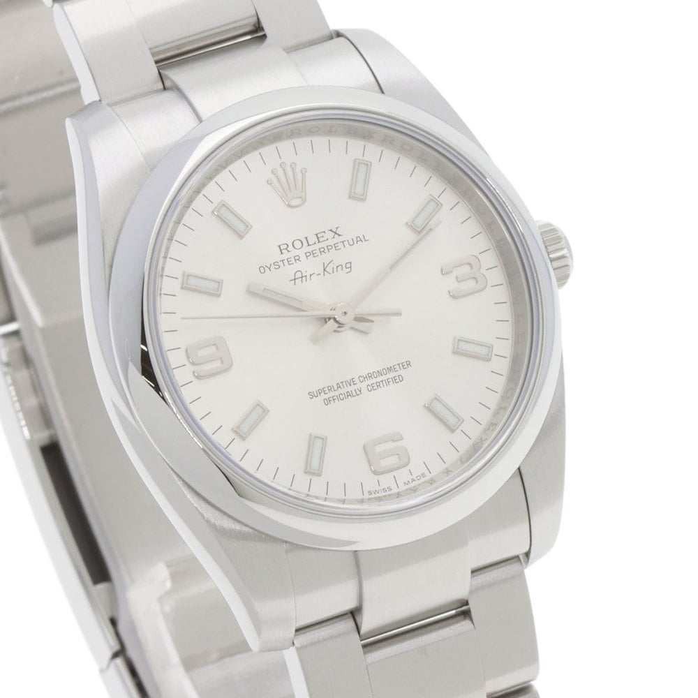 Rolex Silver Stainless Steel Air-King 114200 Men's Wristwatch 34 Mm