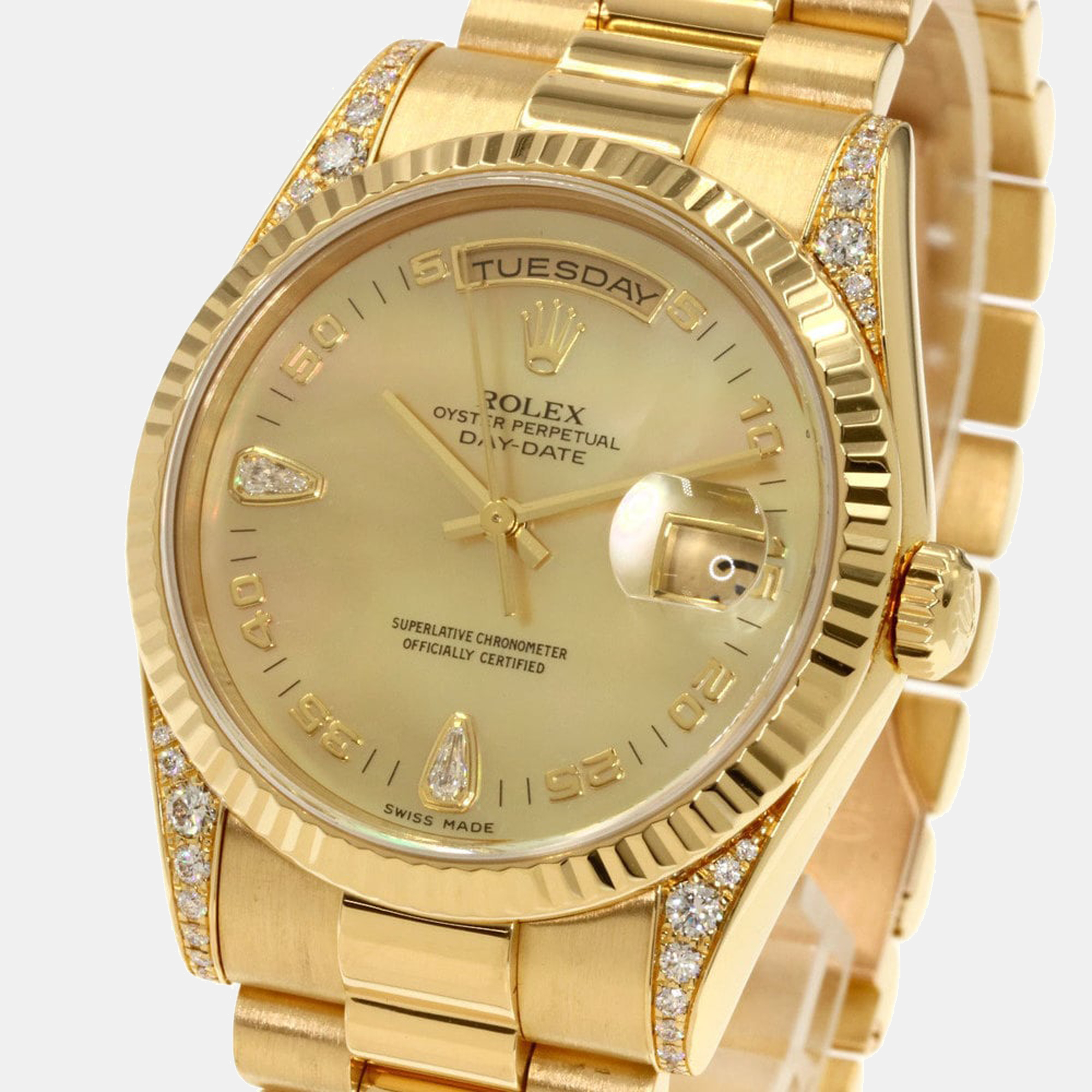 Rolex Champagne Diamonds 18K Yellow Gold Day - Date President 118338N2BR Men's Wristwatch 36 Mm