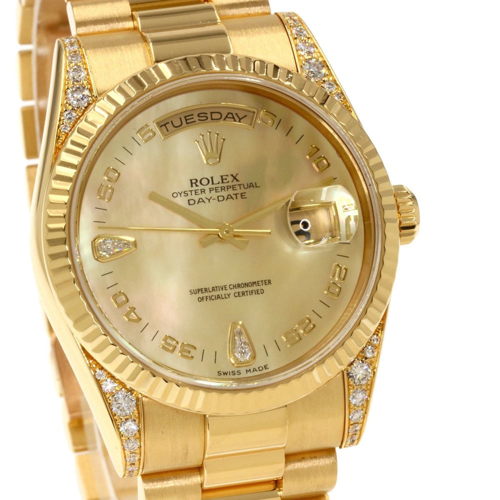 Rolex Champagne Diamonds 18K Yellow Gold Day - Date President 118338N2BR Men's Wristwatch 36 Mm