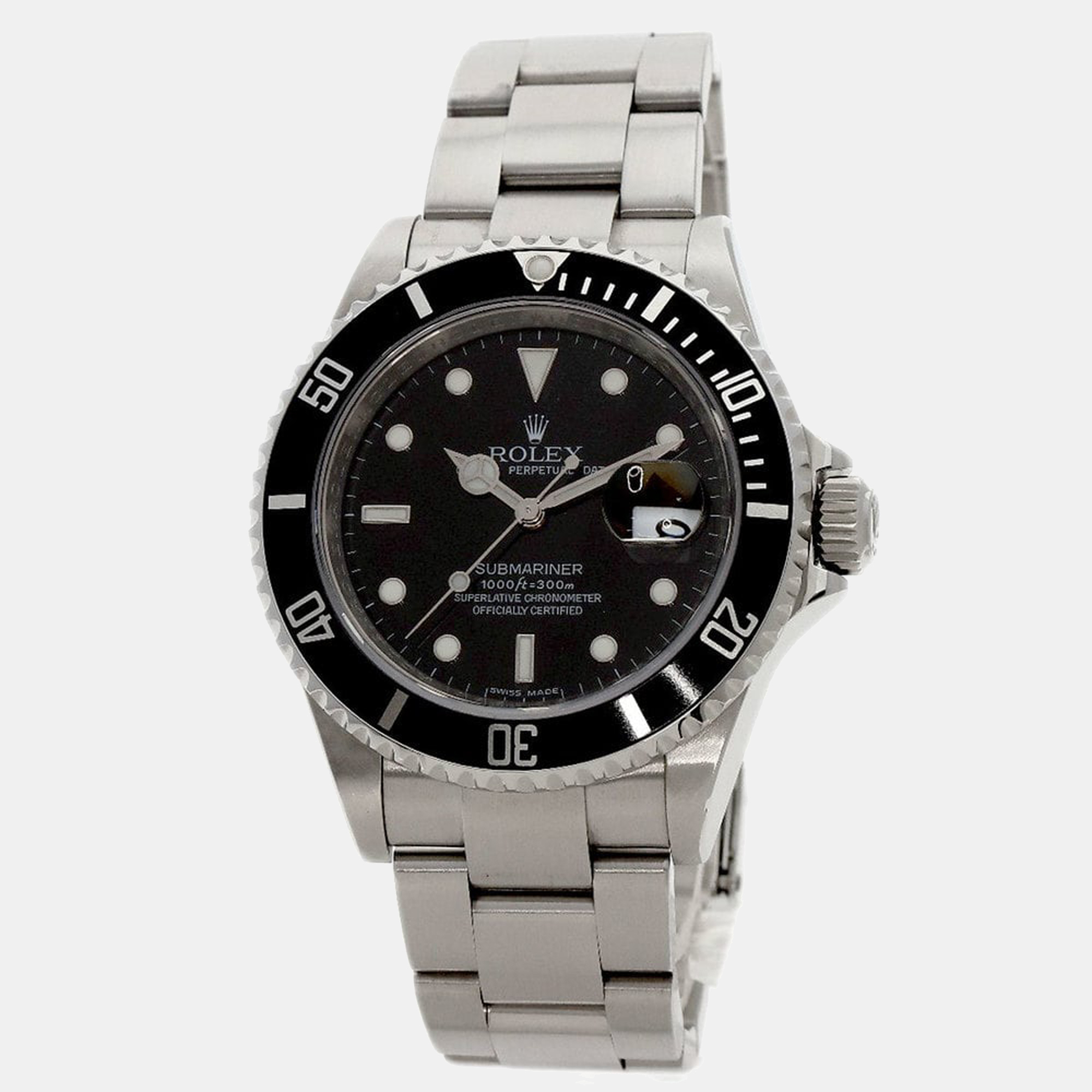 Rolex Black Stainless Steel Submariner 16610T Men's Wristwatch 40 Mm