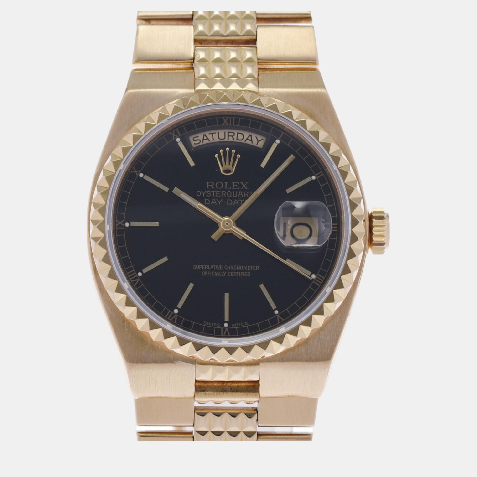 Rolex Black 18k Yellow Gold Day-Date 19028 Automatic Men's Wristwatch 36 Mm