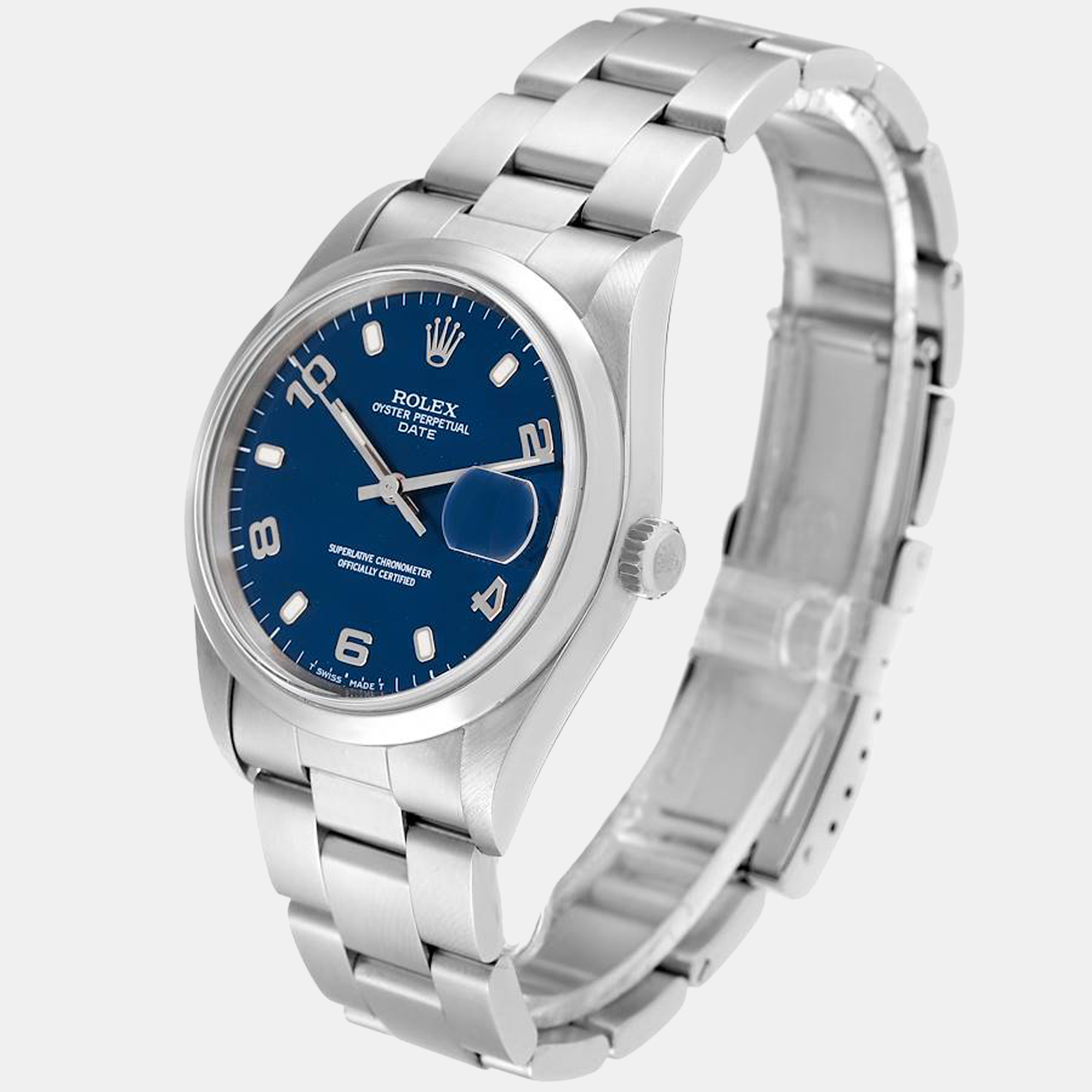 Rolex Date Blue Dial Oyster Bracelet Steel Mens Watch 15200