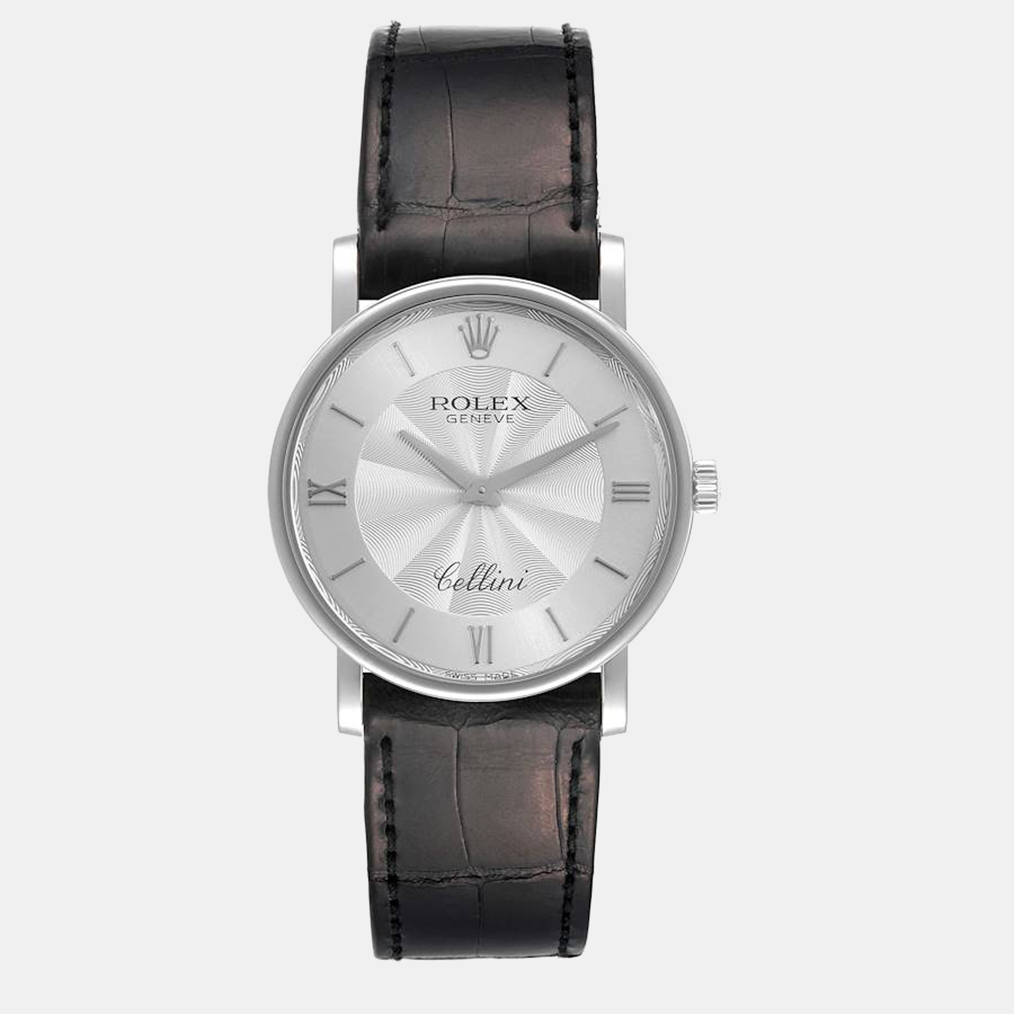 Rolex cellini classic white gold decorated silver dial mens watch 5115