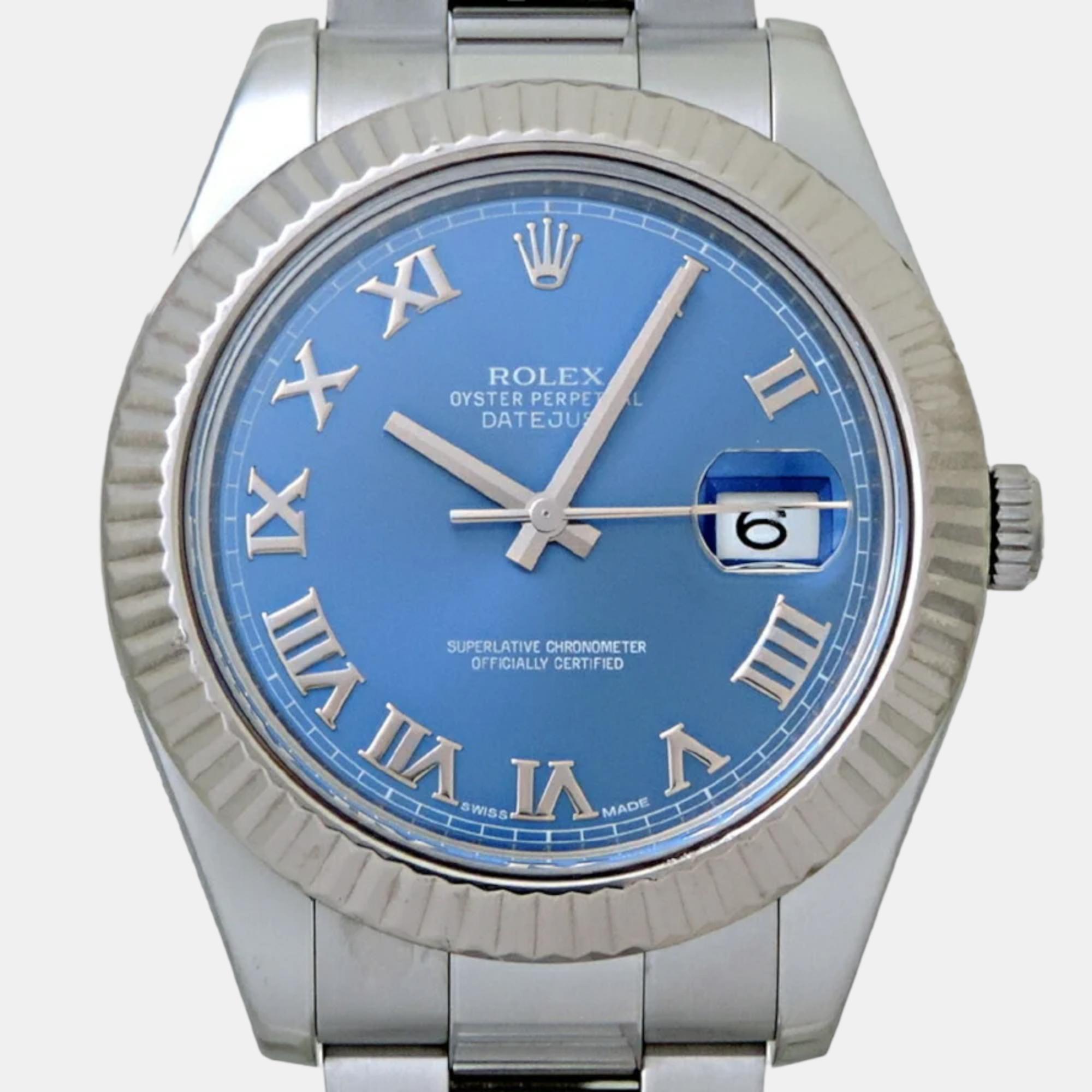 Rolex Blue Stainless Steel Datejust 116334 Men's Wristwatch 41 Mm