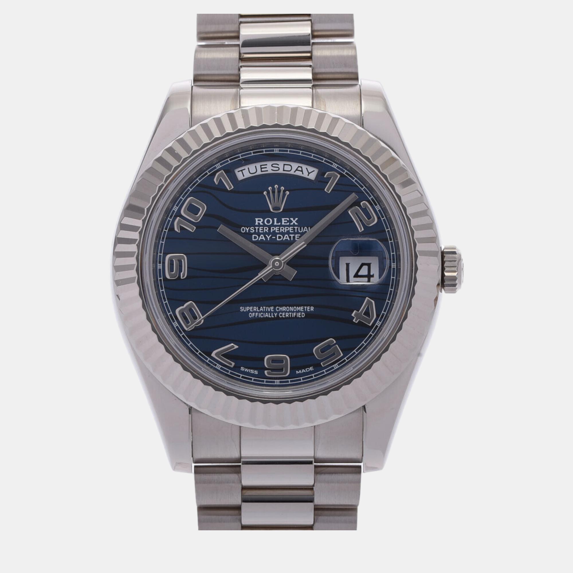 Rolex Blue 18k White Gold Day-Date 218239 Automatic Men's Wristwatch 41 Mm