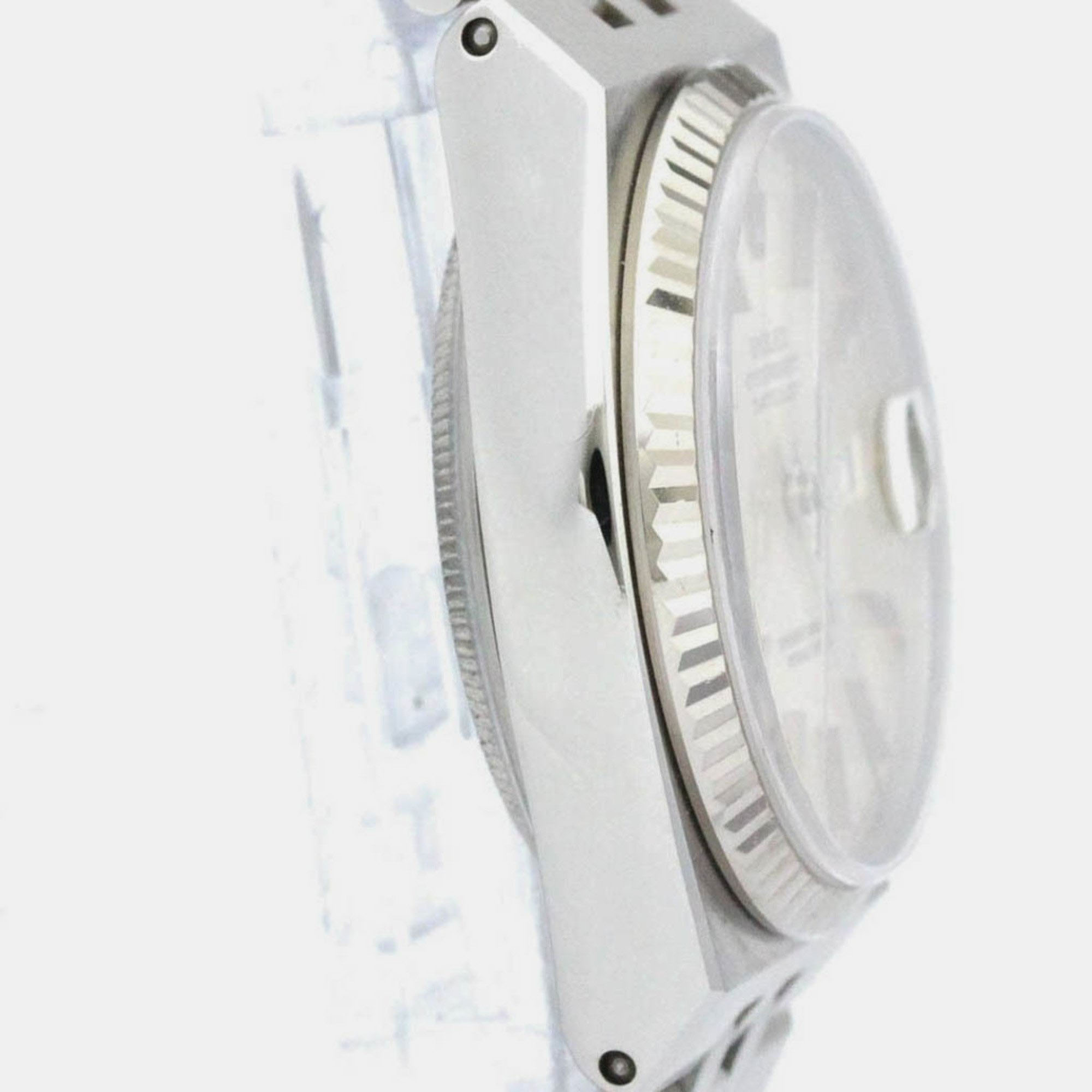 Rolex Silver 18k White Gold And Stainless Steel Datejust 17014 Quartz Men's Wristwatch 36 Mm