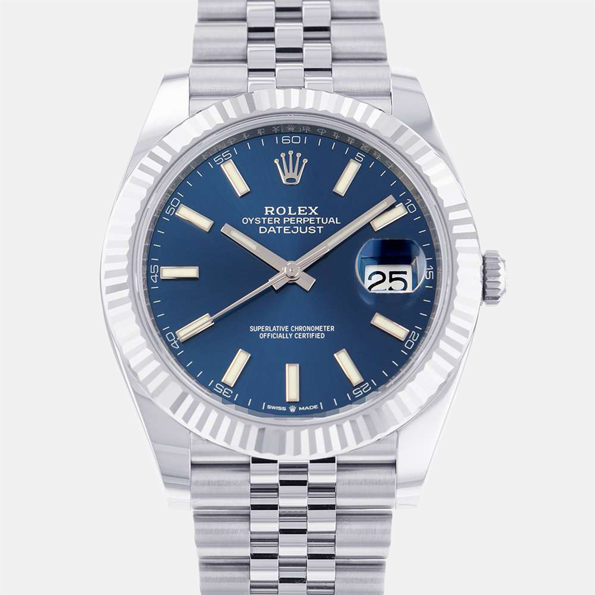 Rolex Blue 18K White Gold And Stainless Steel Datejust 126334 Men's Wristwatch 41 Mm
