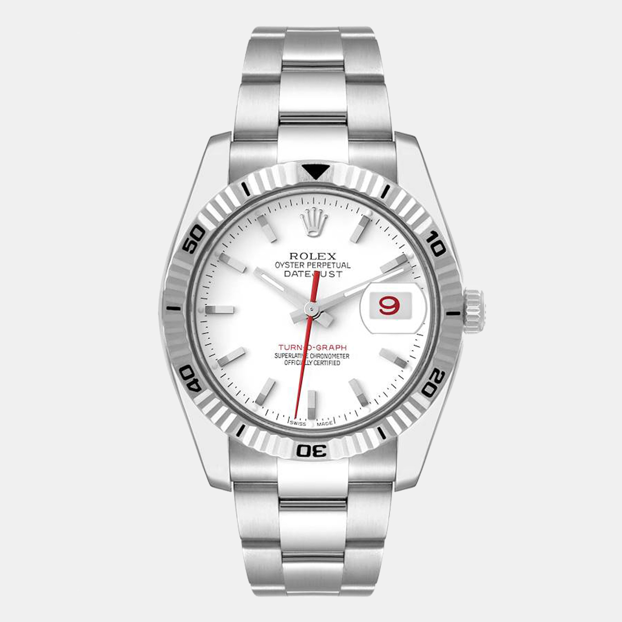 Rolex Datejust Turnograph White Dial Steel Men's Watch 116264 36 Mm