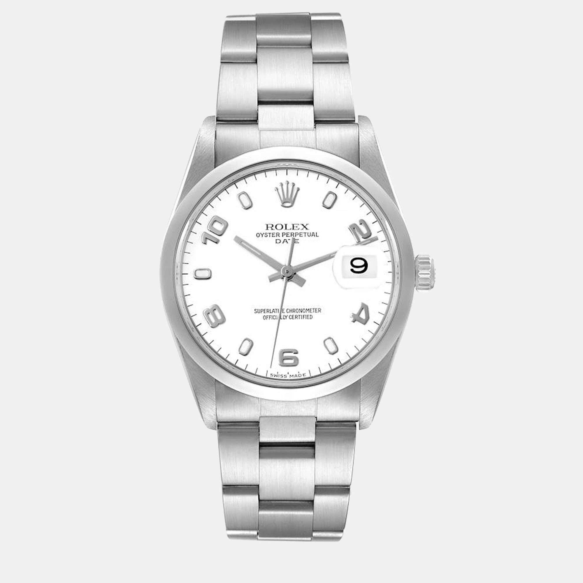 Rolex Date White Dial Oyster Bracelet Steel Men's Watch 15200 34 Mm