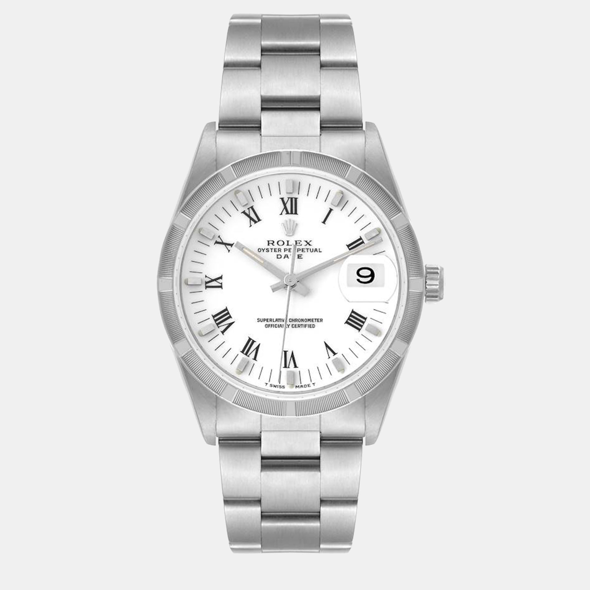 Rolex date white dial oyster bracelet steel men's watch 15210 34 mm