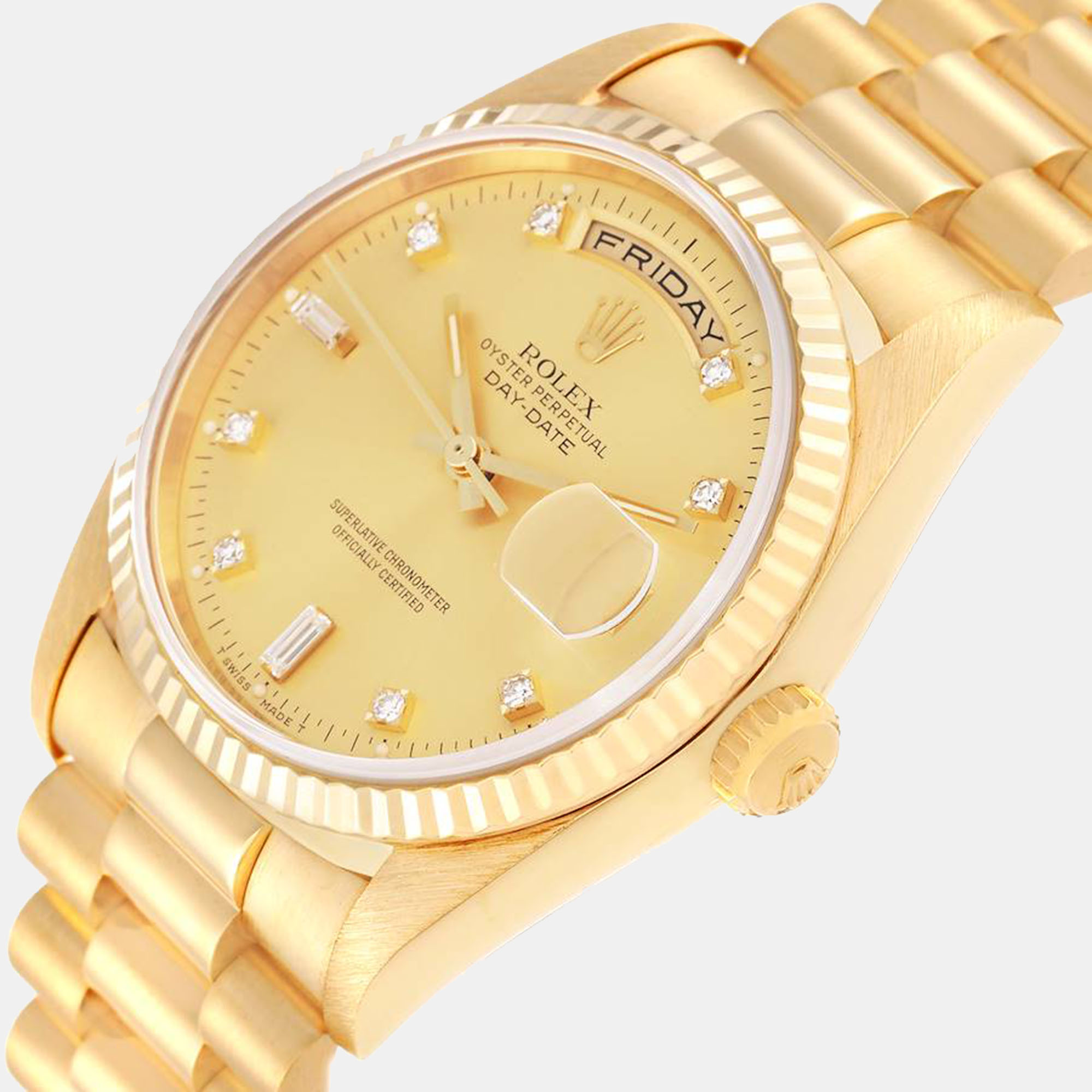 Rolex President Day-Date Yellow Gold Diamond Dial Mens Watch 18238 36 mm
Rolex President Day-Date Yellow Gold Diamond Dial Mens Watch 18238 36 mm