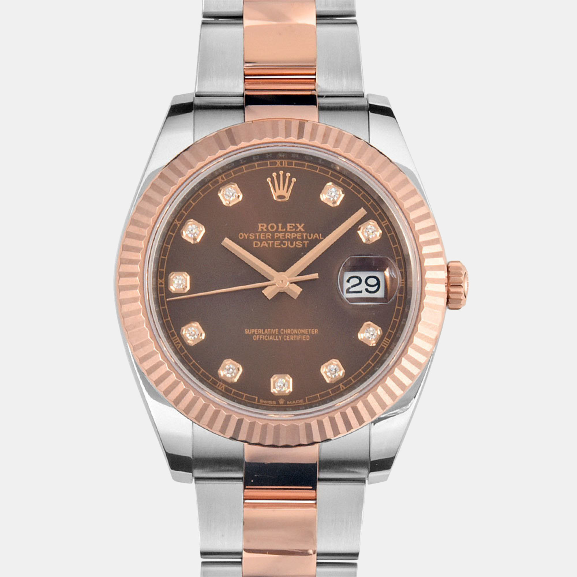 Rolex Brown Diamond 18k Rose Gold And Stainless Steel Datejust 126331 Automatic Men's Wristwatch 41 Mm