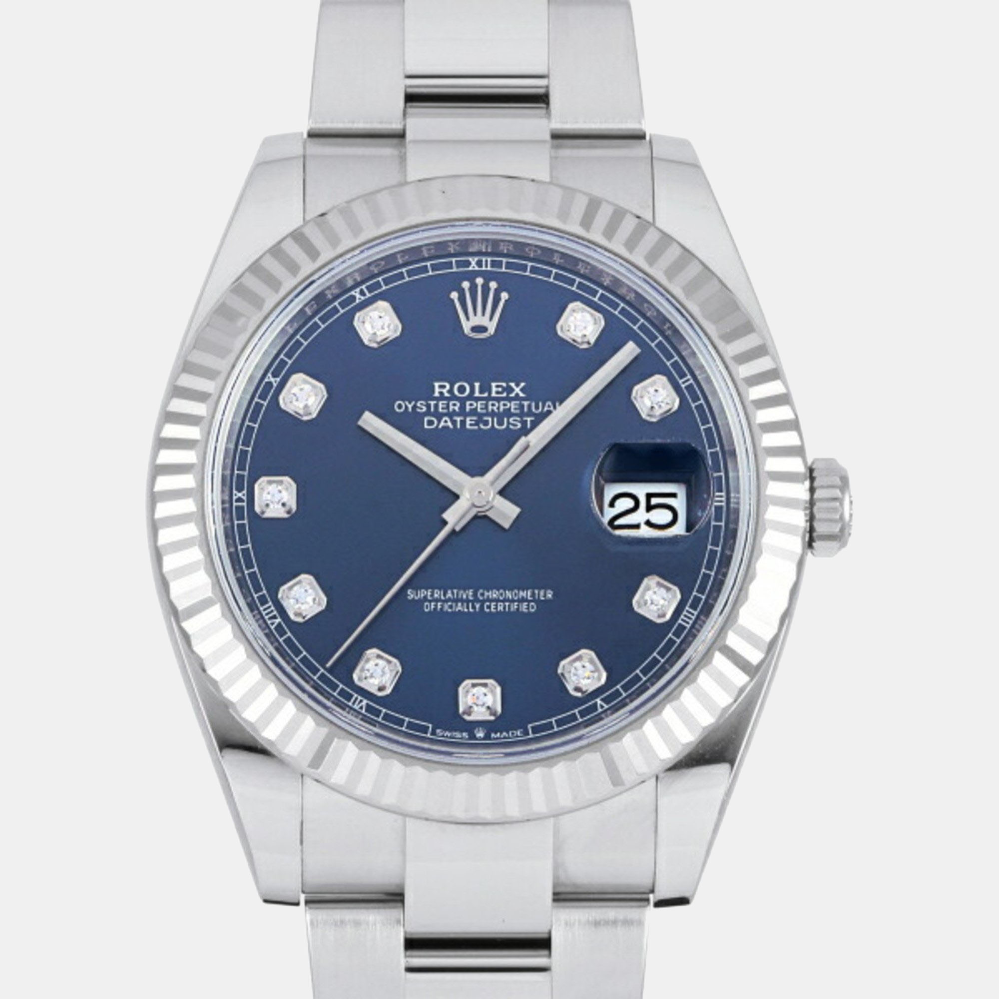 Rolex Blue Diamond 18k White Gold And Stainless Steel Datejust 126334 Automatic Men's Wristwatch 41 Mm
