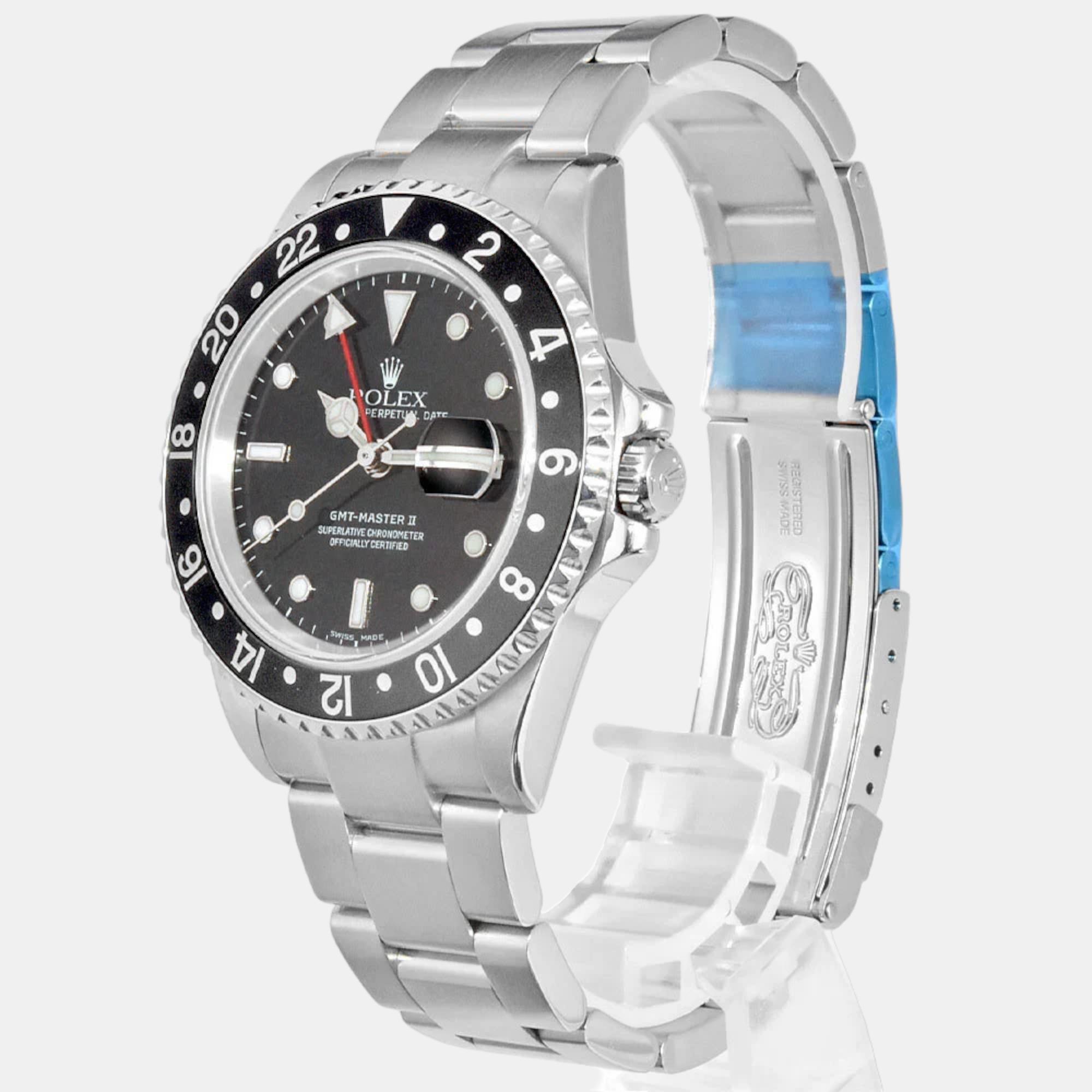 Rolex Black Stainless Steel GMT-Master II 16710 Automatic Men's Wristwatch 40 Mm