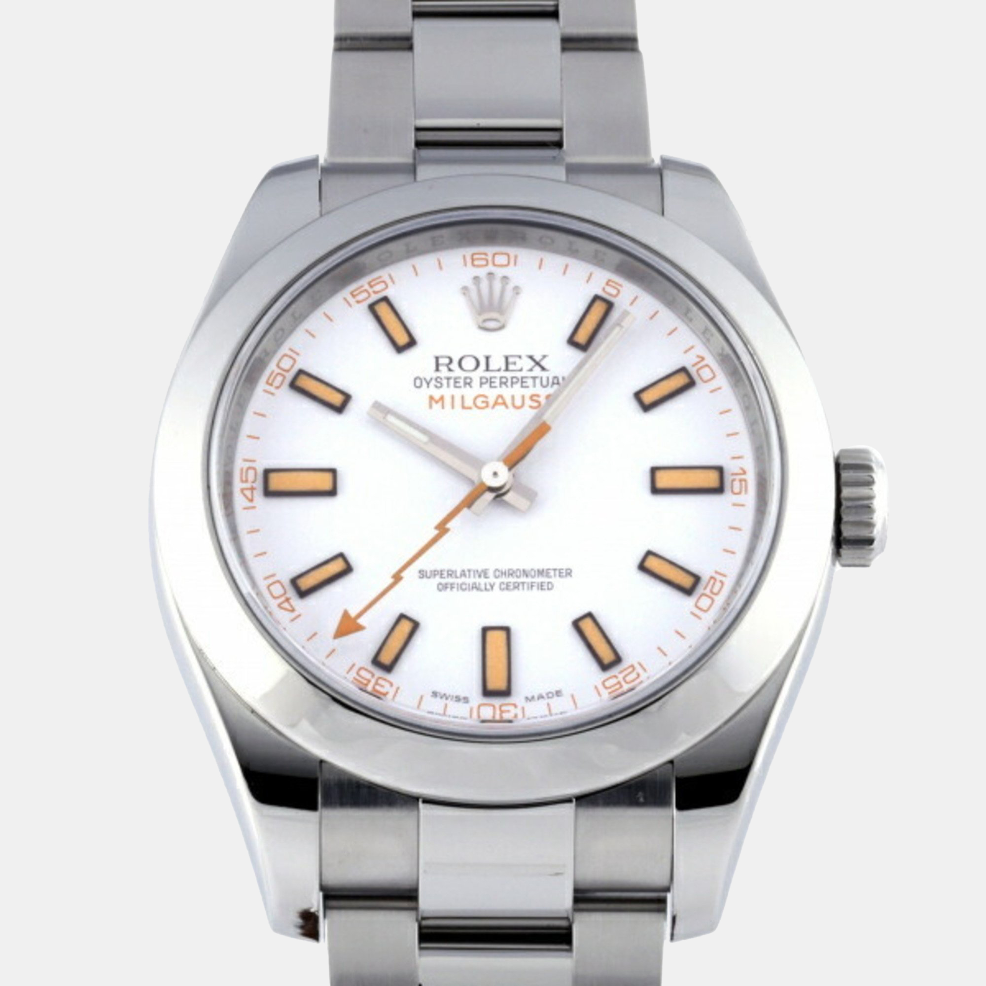 Rolex white stainless steel milgauss 116400 automatic men's wristwatch 40 mm