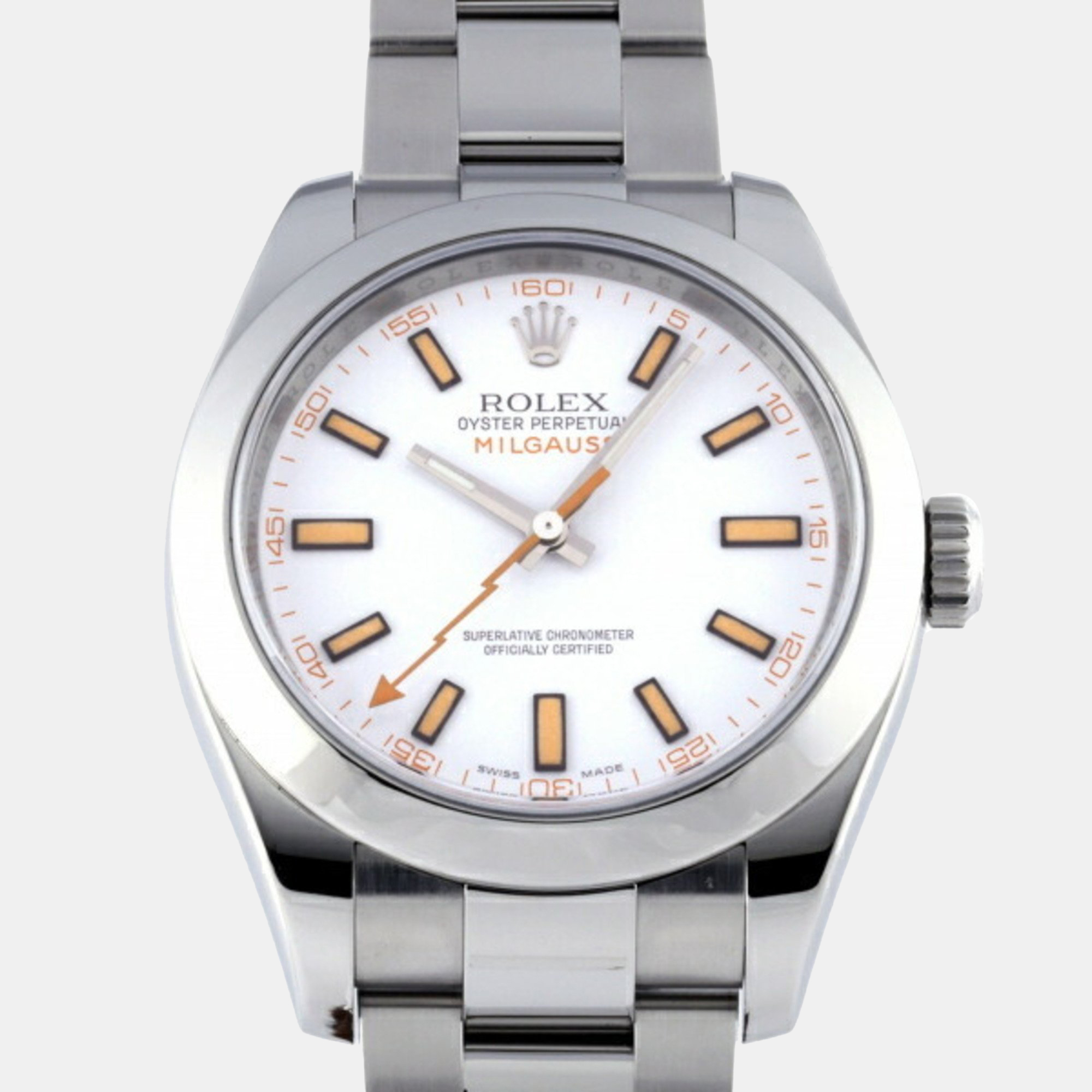 Rolex White Stainless Steel Milgauss 116400 Automatic Men's Wristwatch 40 Mm