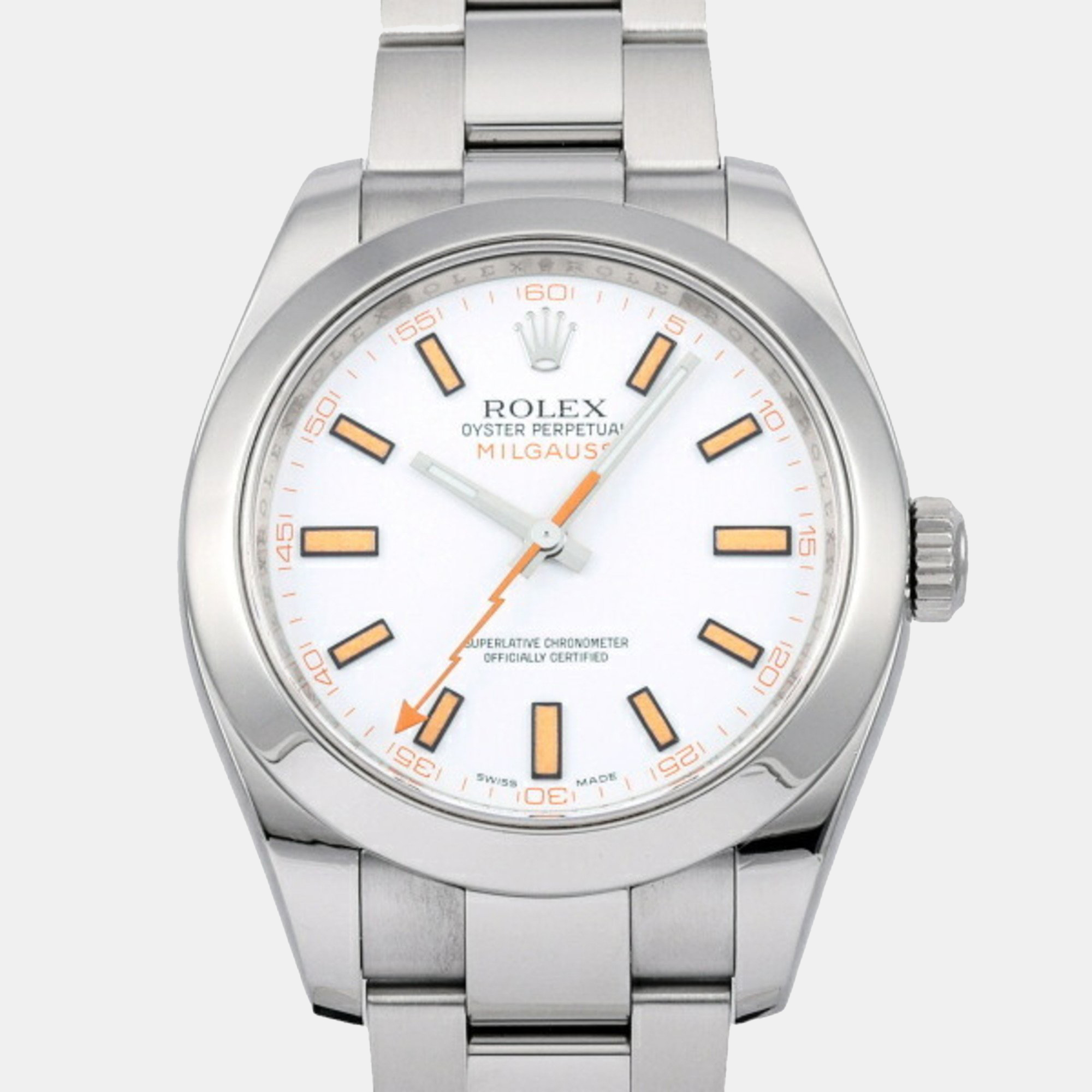 Rolex White Stainless Steel Milgauss 116400 Automatic Men's Wristwatch 40 Mm