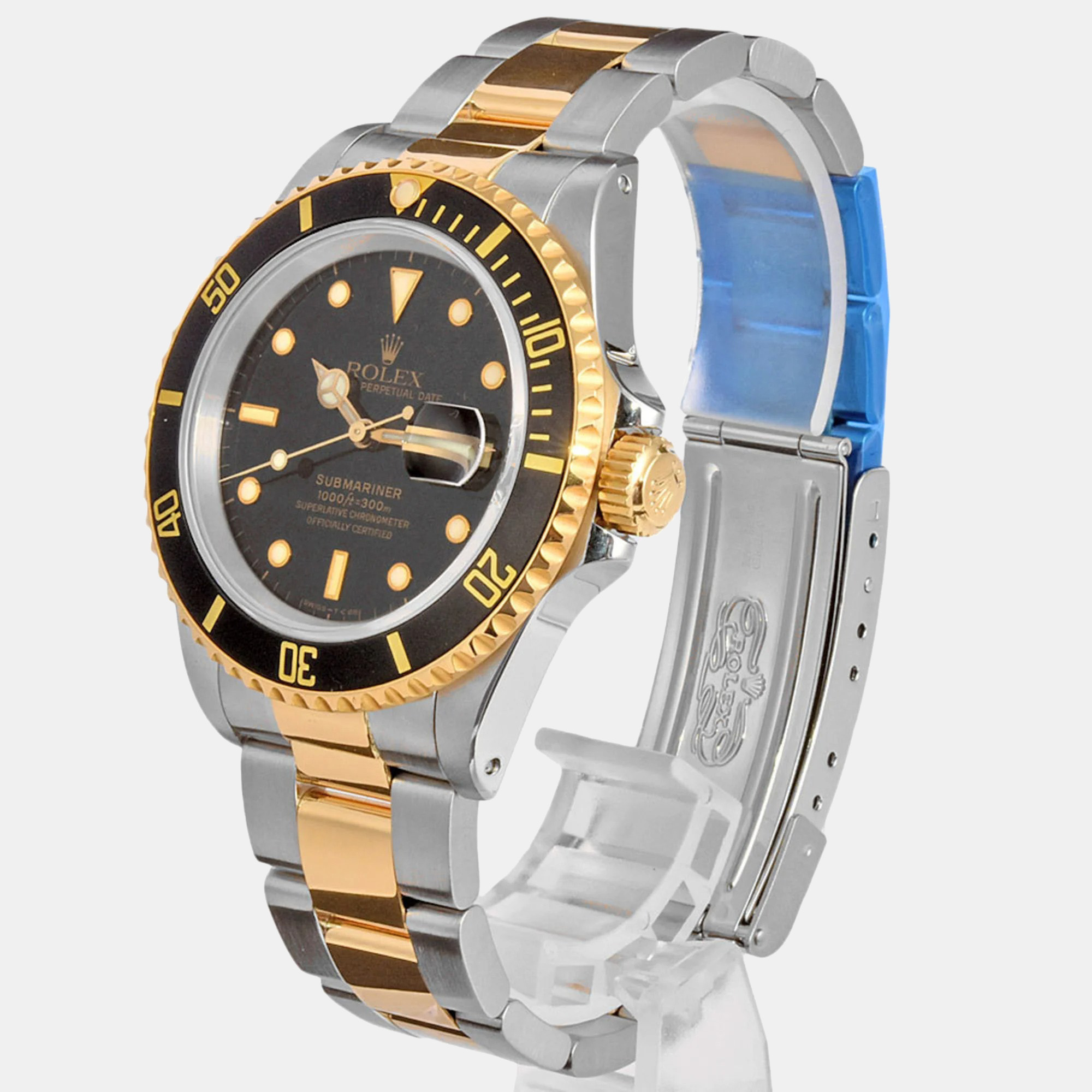Rolex Black 18k Yellow Gold And Stainless Steel Submariner 16613 Automatic Men's Wristwatch 40 Mm