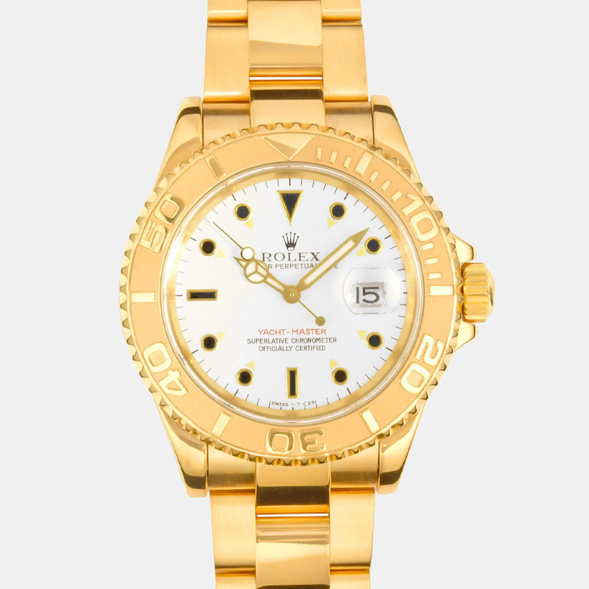Rolex White 18k Yellow Gold Yacht-Master 16628 Automatic Men's Wristwatch 40 Mm