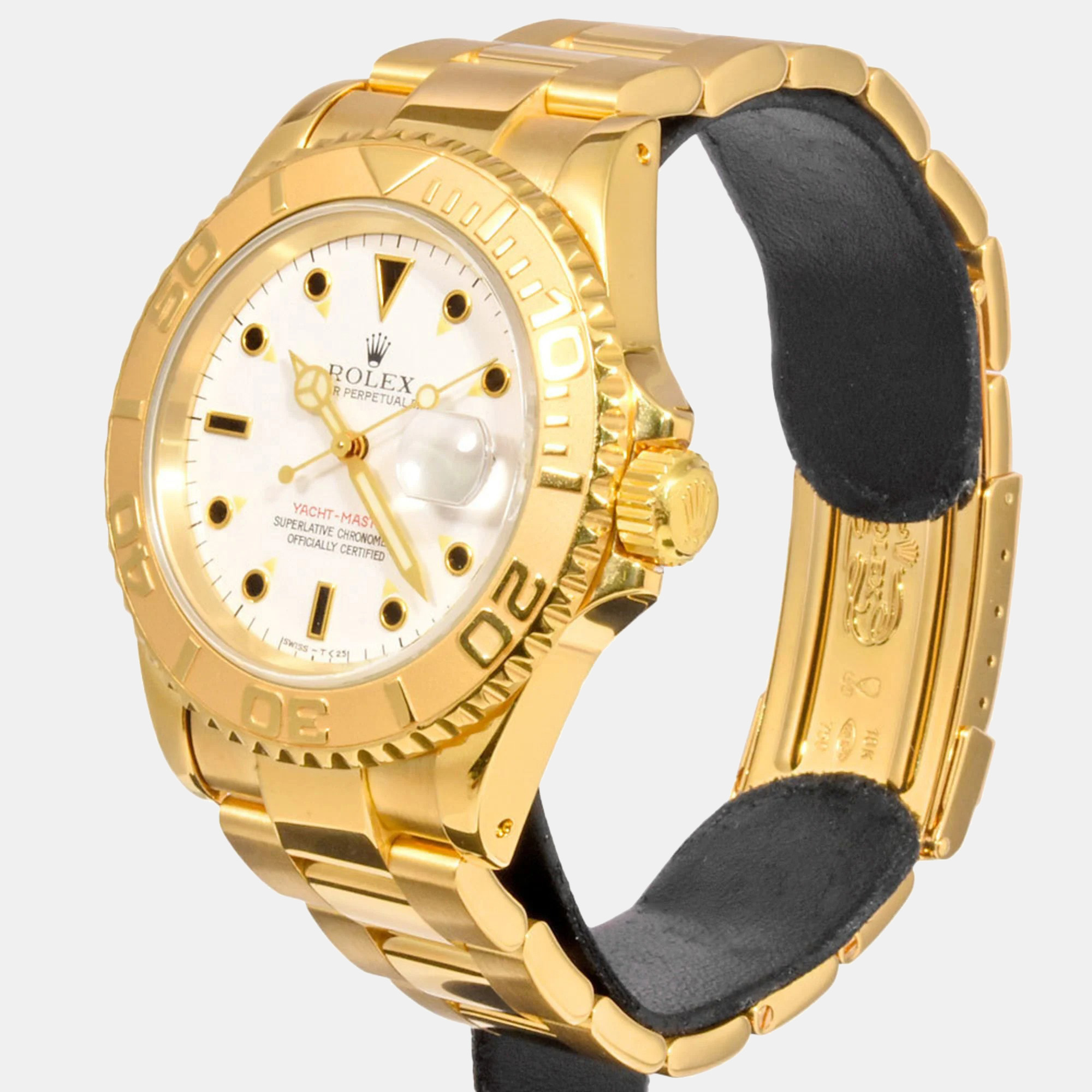 Rolex White 18k Yellow Gold Yacht-Master 16628 Automatic Men's Wristwatch 40 Mm