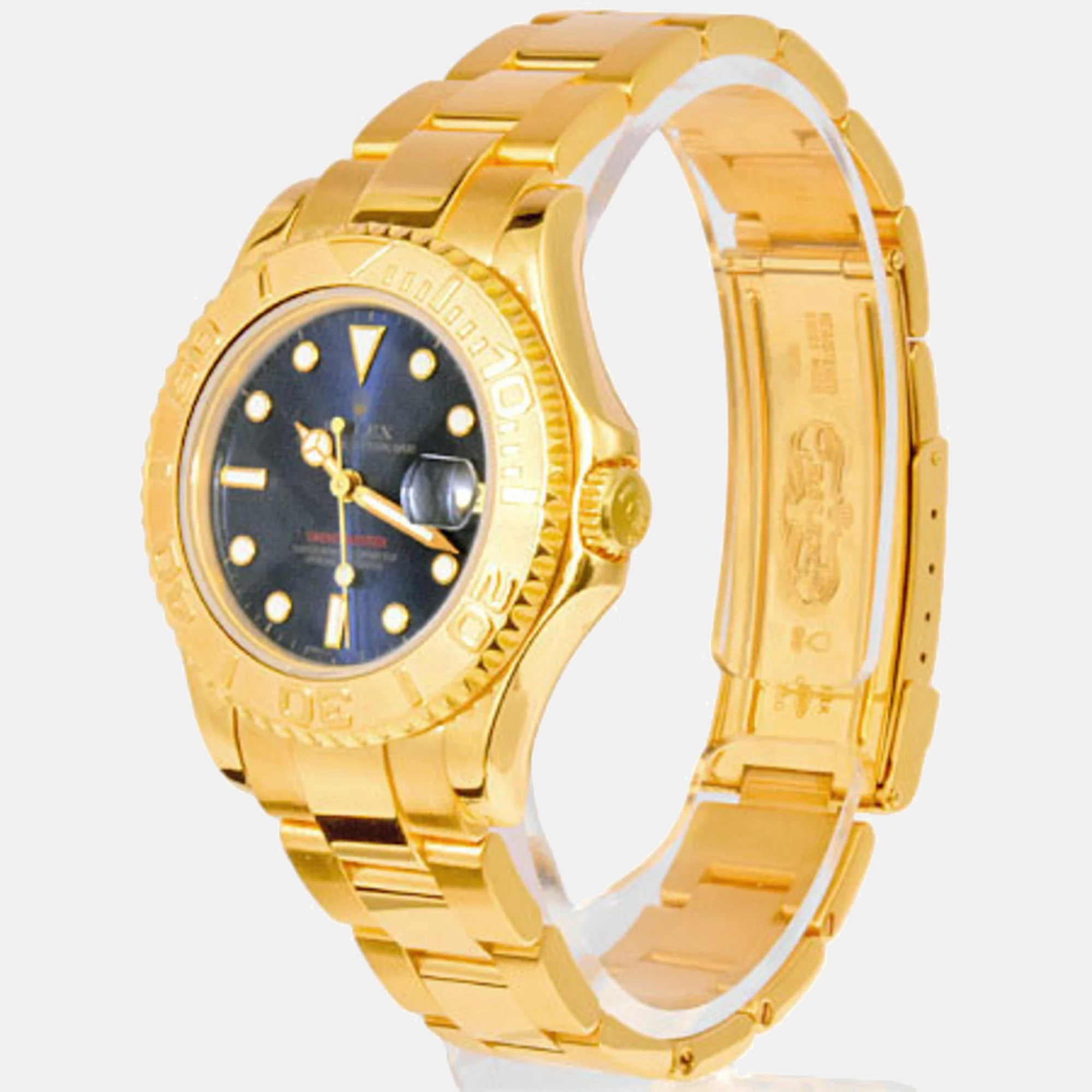 Rolex Blue 18k Yellow Gold Yacht-Master 68628 Automatic Men's Wristwatch 37 Mm