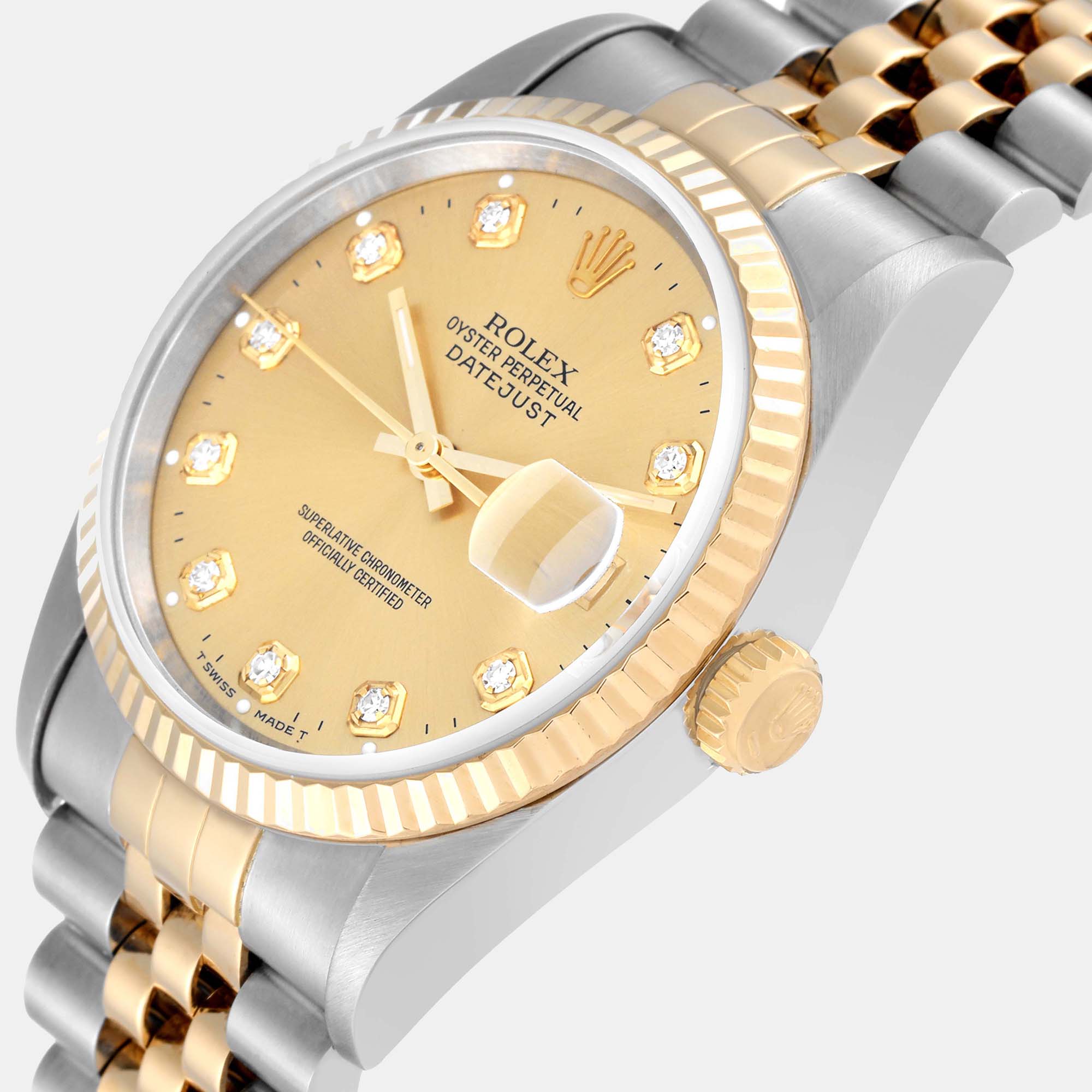 Rolex Datejust Steel Yellow Gold Diamond Dial Men's Watch 16233 36 mm
Rolex Datejust Steel Yellow Gold Diamond Dial Men's Watch 16233 36 mm