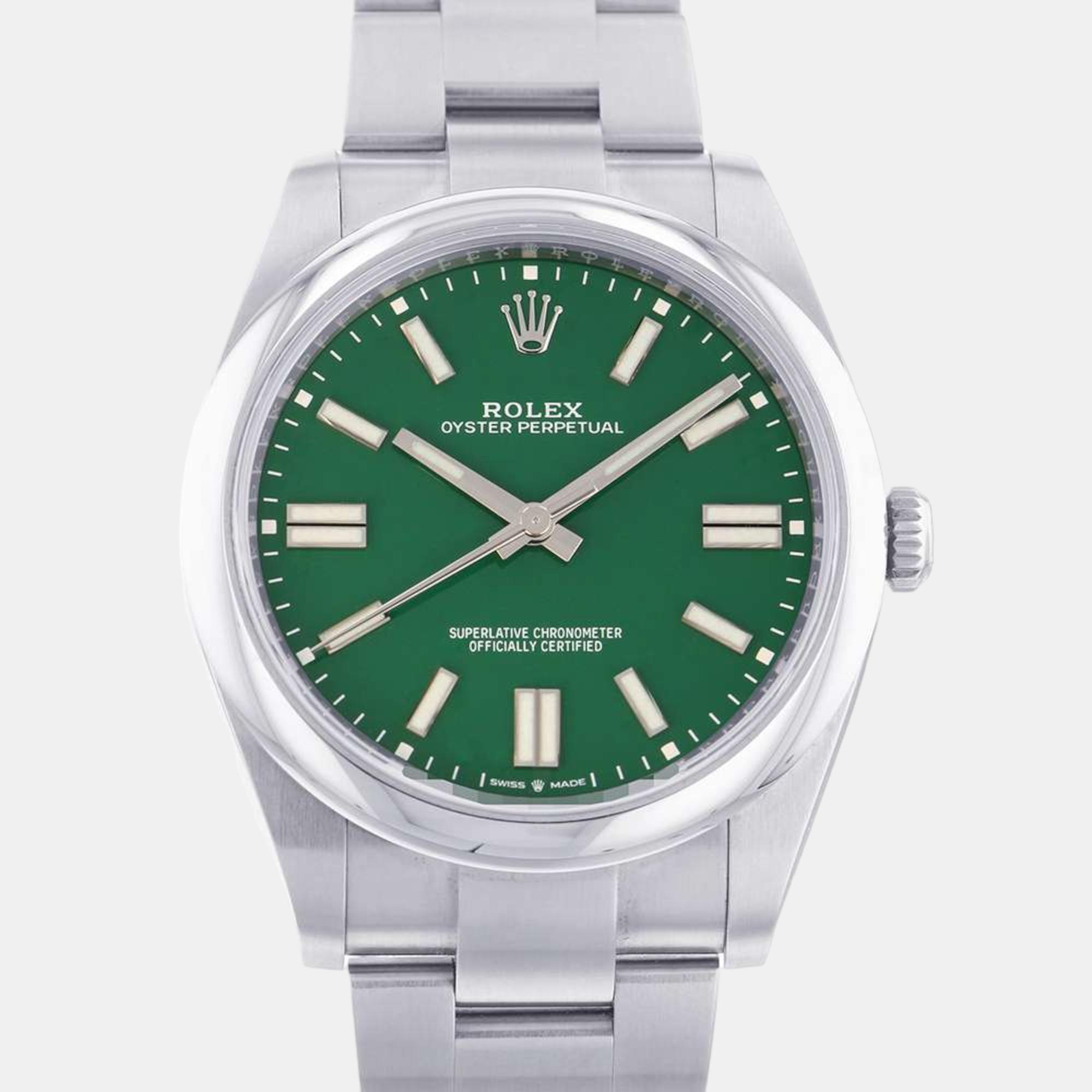 Rolex Green Stainless Steel Oyster Perpetual 124300 Automatic Men's Wristwatch 41 Mm
