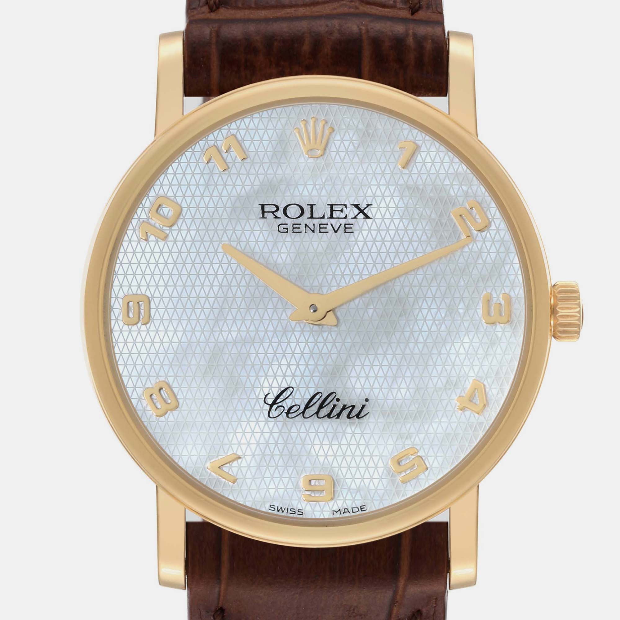 Rolex Cellini Classic Yellow Gold Mother Of Pearl Dial Men's Watch 5115 Card 32 Mm