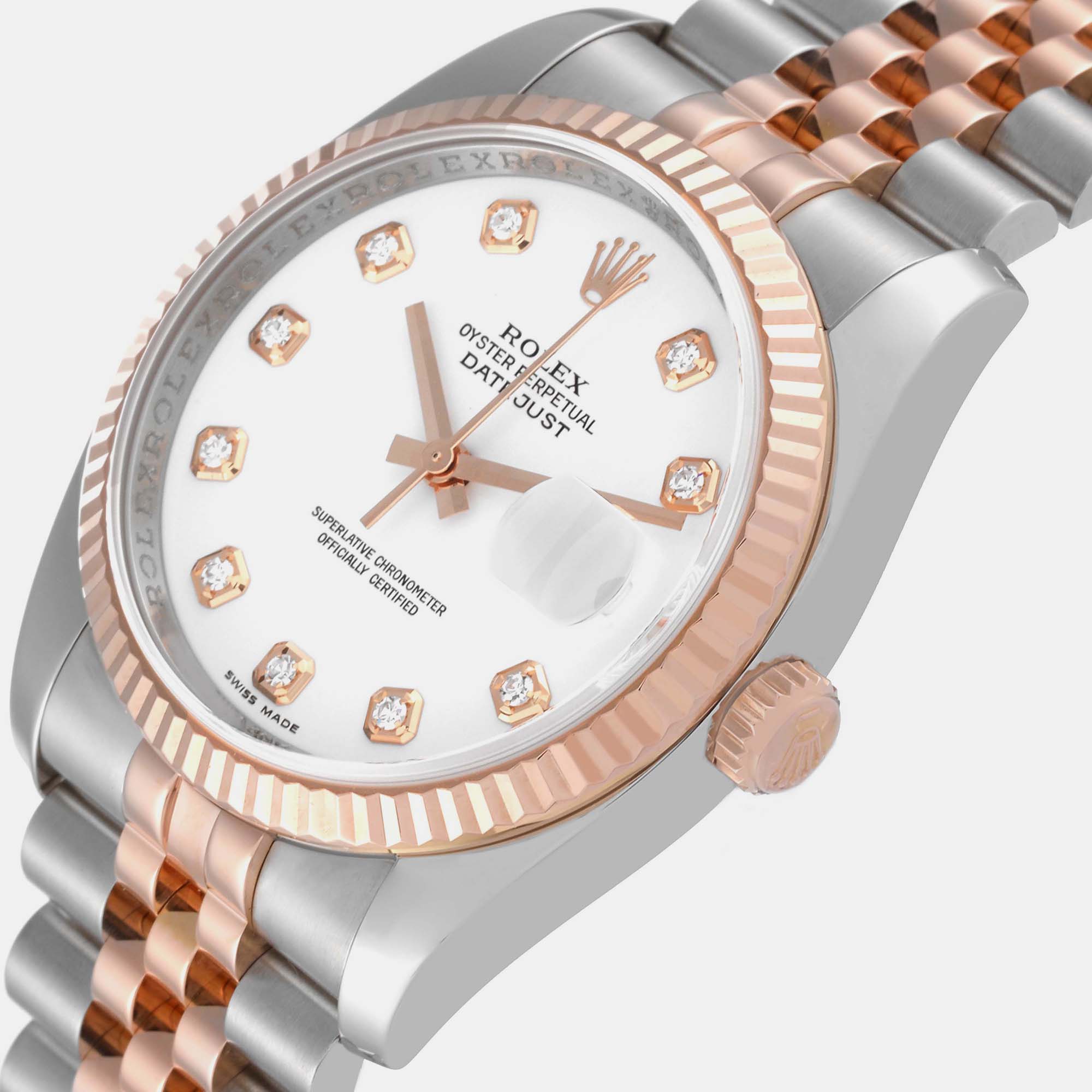 Rolex Datejust Steel Rose Gold White Diamond Dial Mens Watch 116231 36 mm
Rolex Datejust Steel Rose Gold White Diamond Dial Mens Watch 116231 36 mm