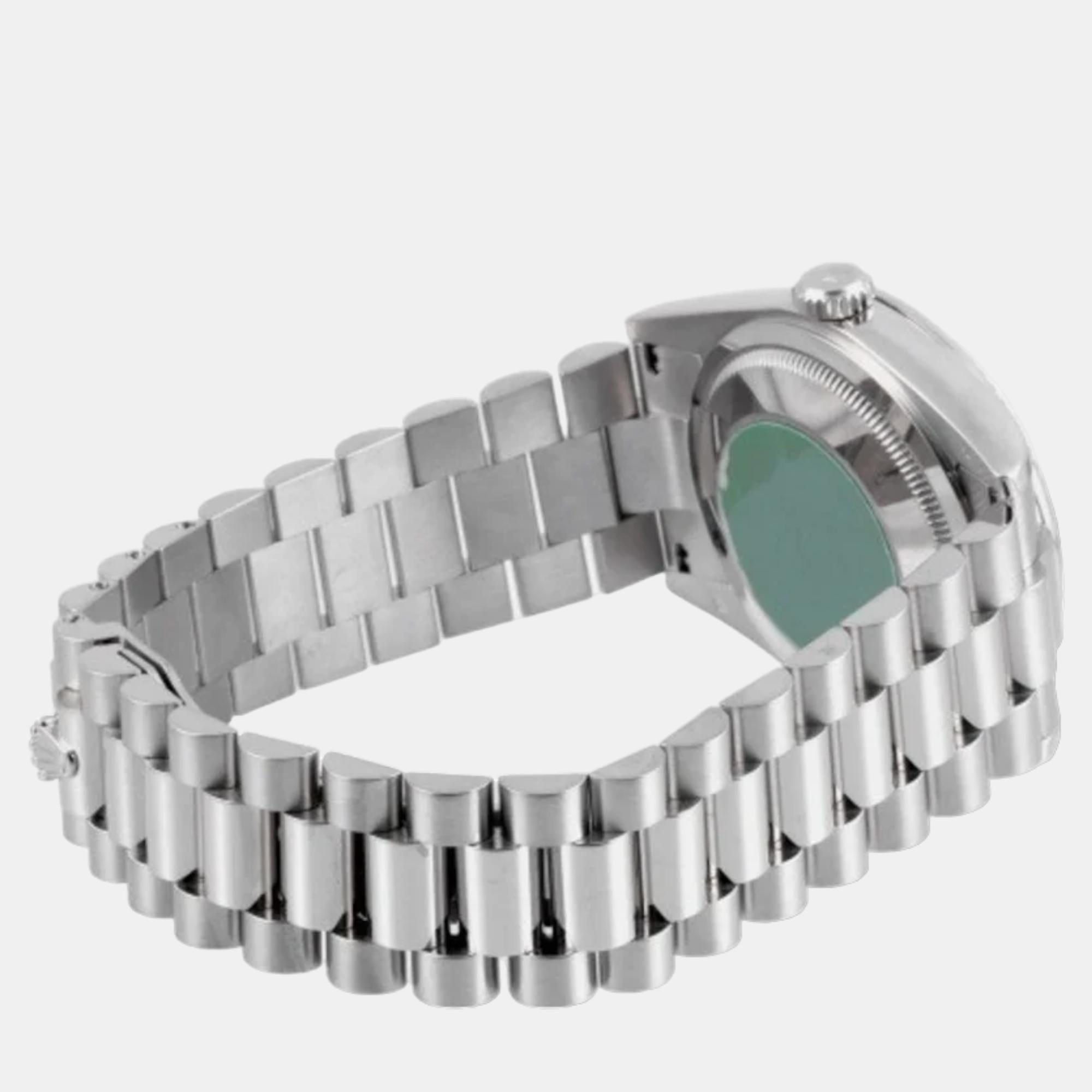 Rolex Silver Diamond 18k White Gold Day-Date 118239A Automatic Men's Wristwatch 36 Mm