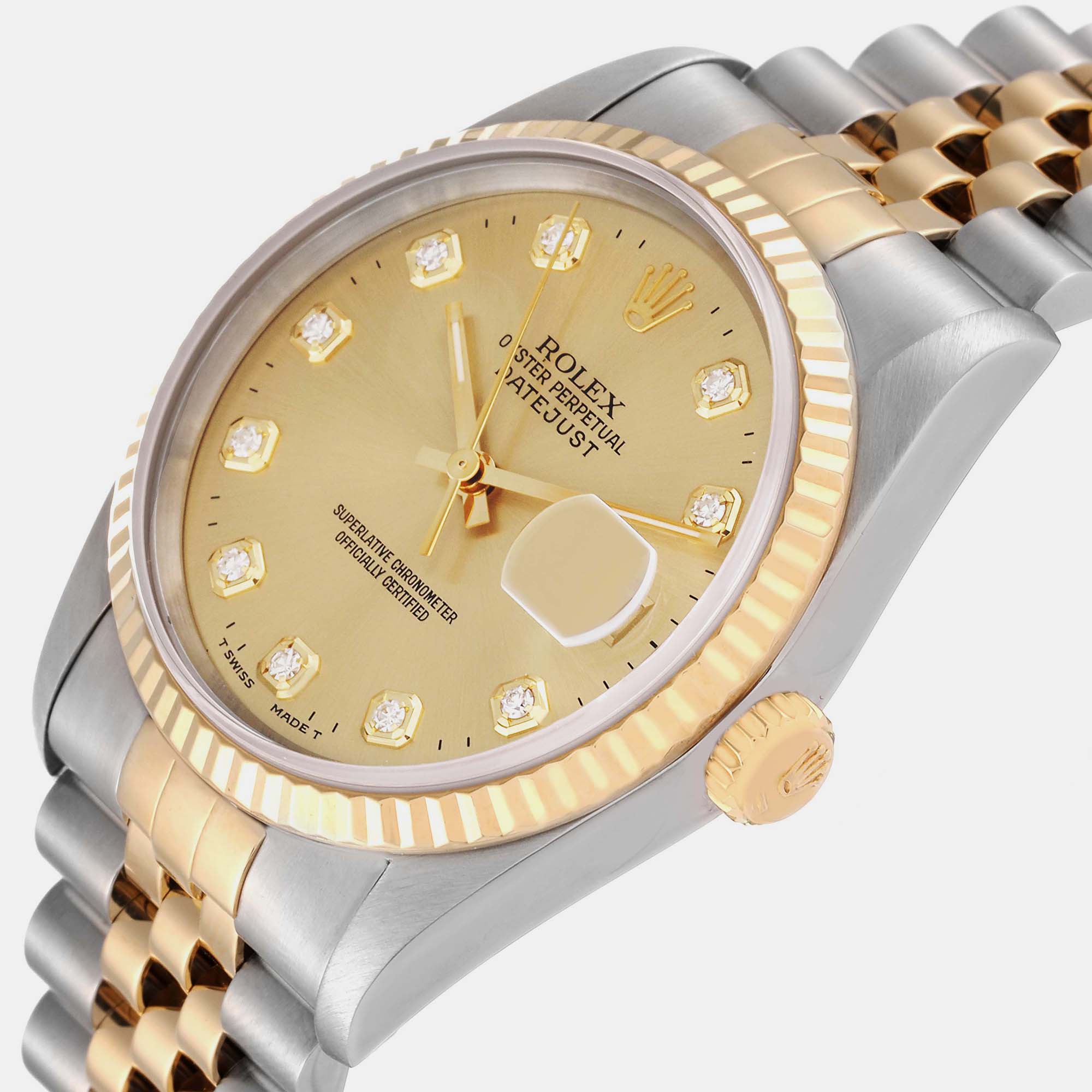 Rolex Datejust Steel Yellow Gold Diamond Dial Men's Watch 16233 36 mm
Rolex Datejust Steel Yellow Gold Diamond Dial Men's Watch 16233 36 mm